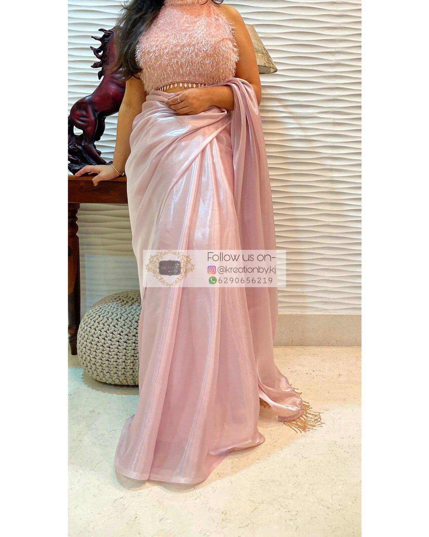 Pearly Beige Glass Organza Saree kreationbykj