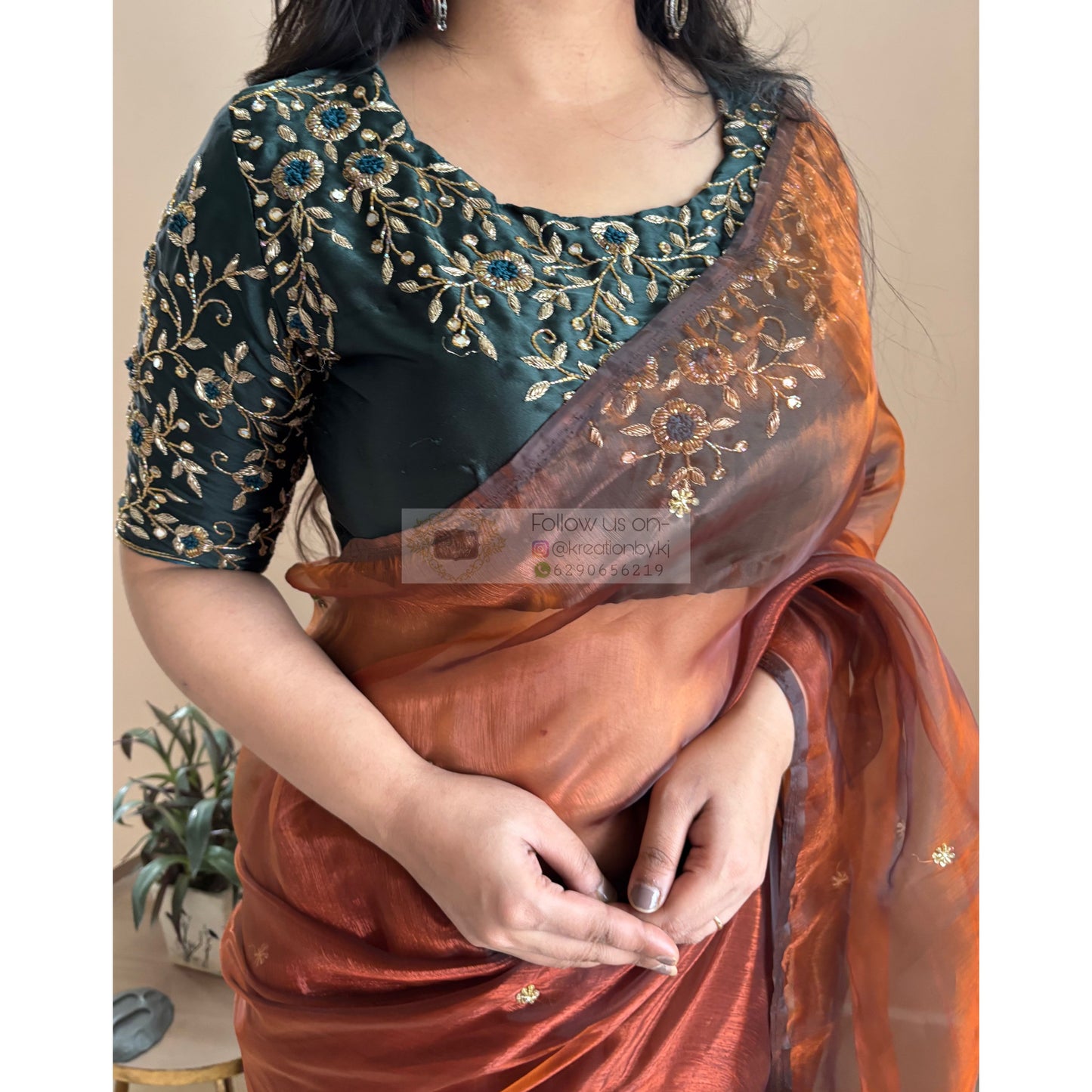 Copper Brown Glass Tissue Cocktail Saree