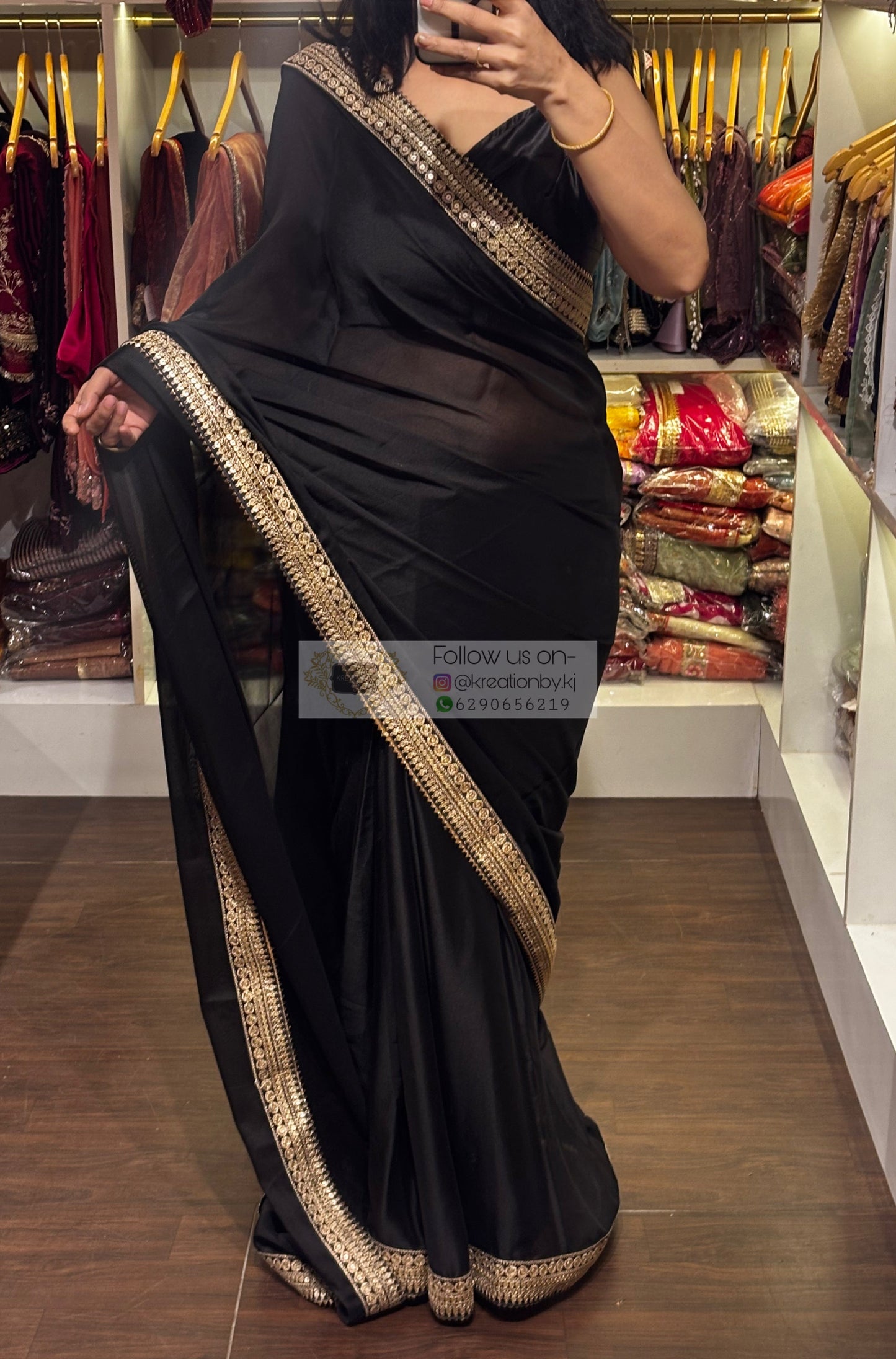 Black Georgette Cocktail Saree kreationbykj