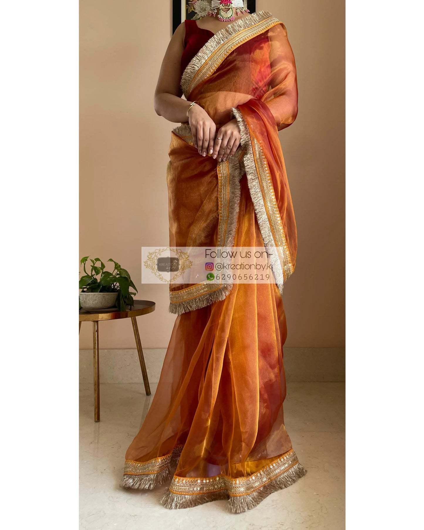 Molten Copper Glass Tissue Banno Saree kreationbykj