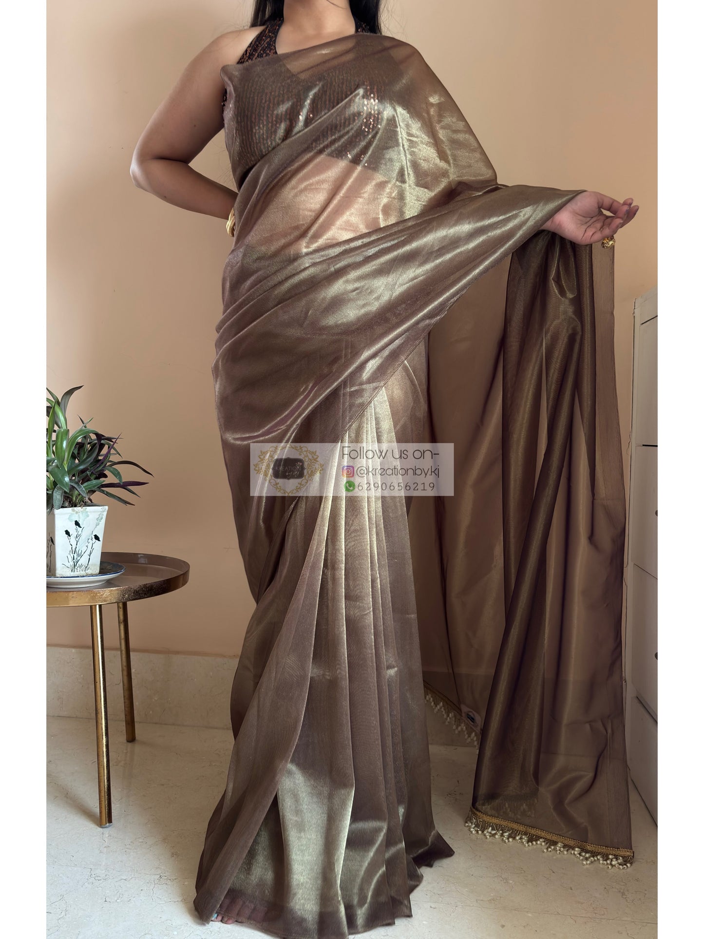 Gunmetal Tissue Net Saree kreationbykj