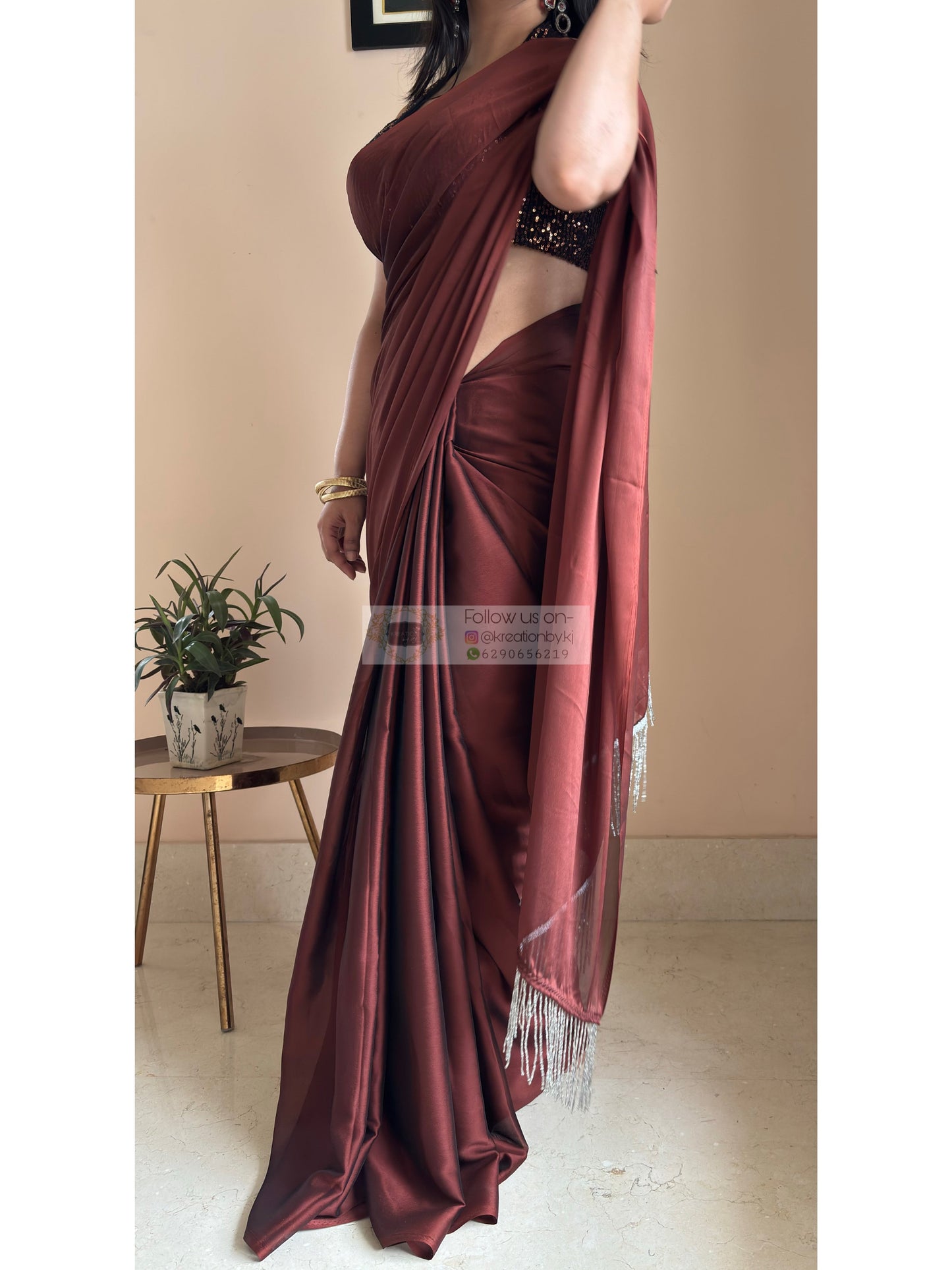 Coffee Brown Georgette Cocktail Saree kreationbykj