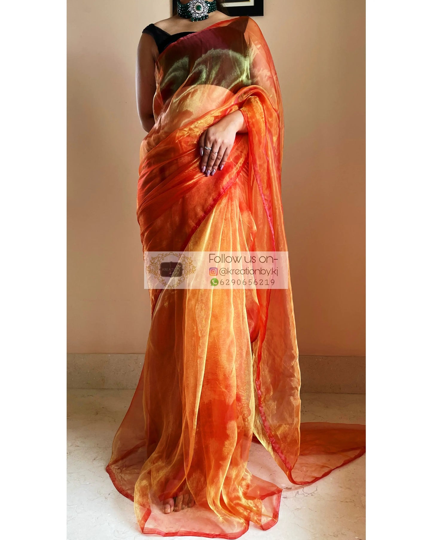 Marigold Glass Tissue Saree kreationbykj