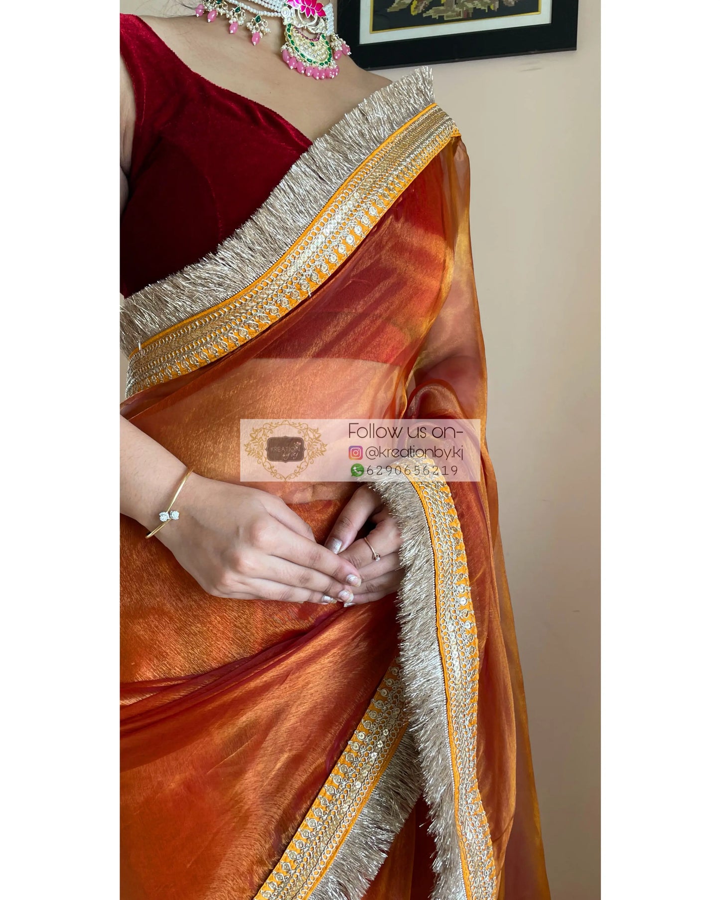 Molten Copper Glass Tissue Banno Saree kreationbykj