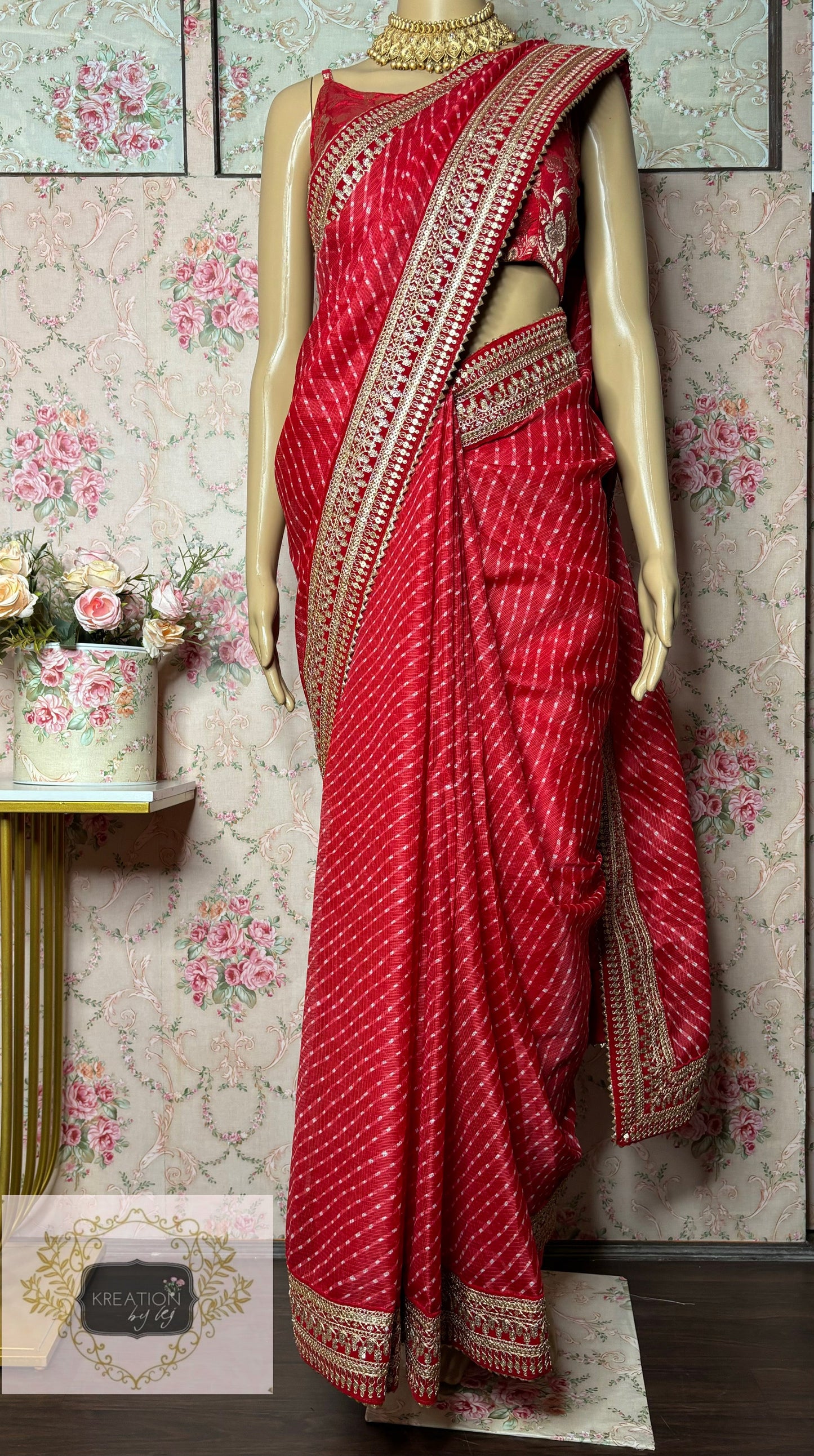 Red Kota Saree with Red Border for Wedding kreationbykj