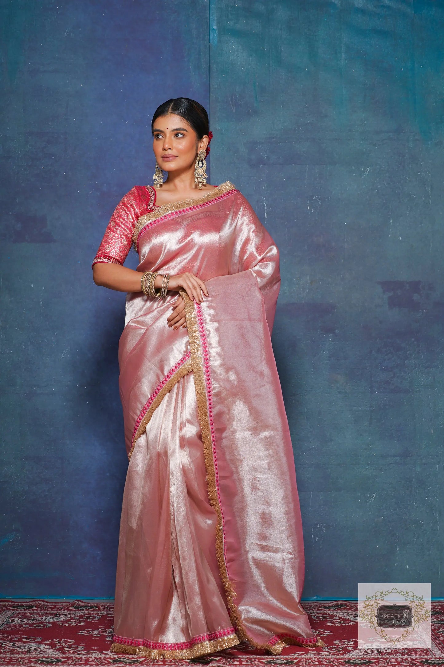 Pink Tissue Banno Saree for Festive Look kreationbykj
