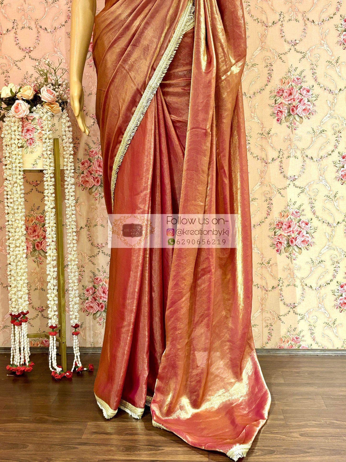Hot Pink Metallic Shimmer Satin Banno Saree kreationbykj