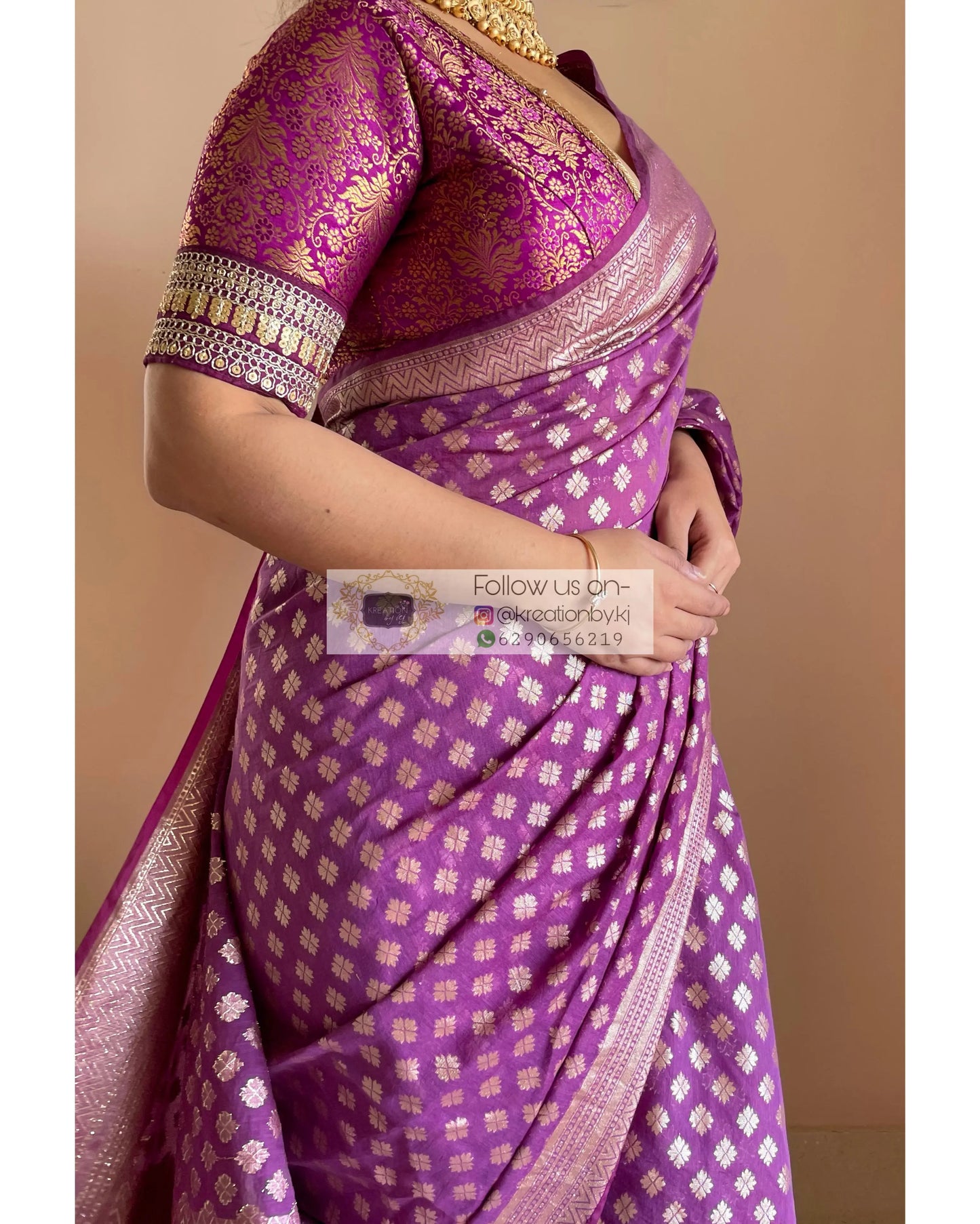 Purple Banarasi Cotton Silk Saree kreationbykj