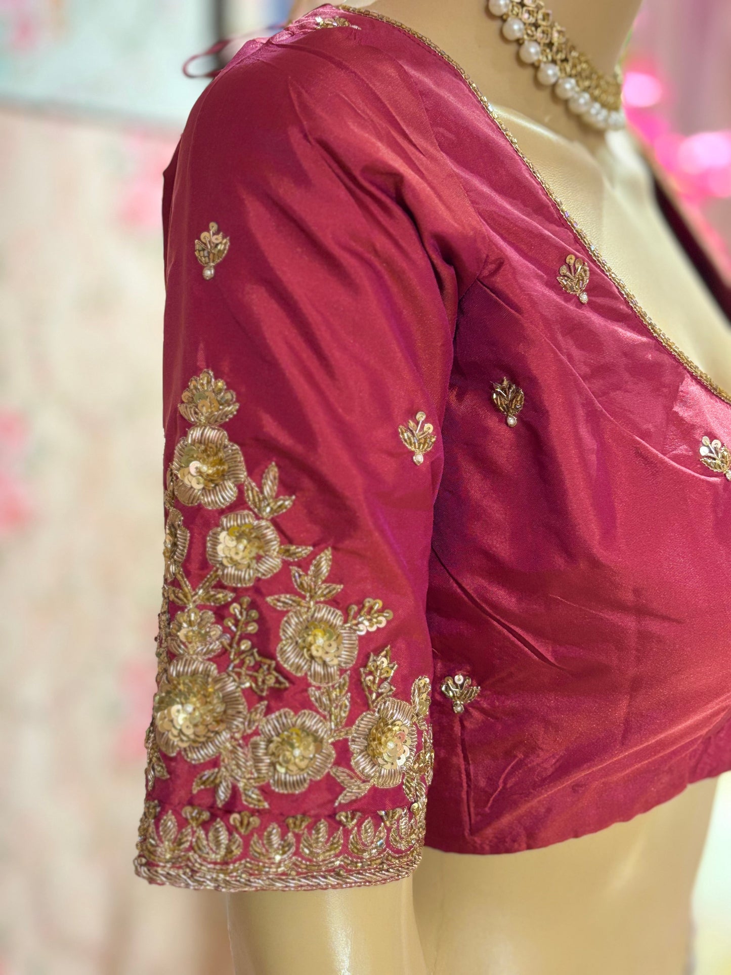Magenta Bridal Silk Blouse With Zardosi Work kreationbykj