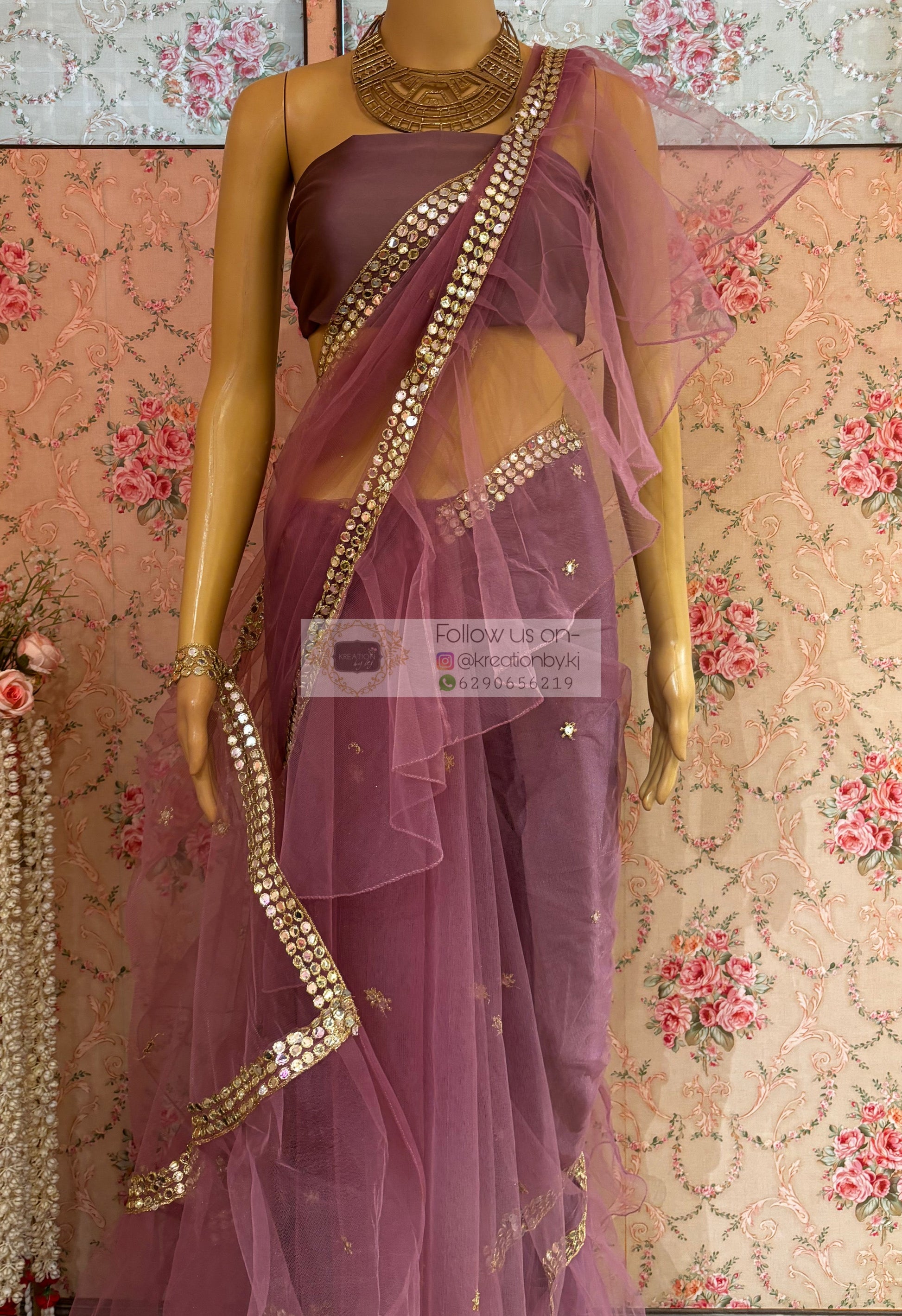 Heather Net Ruffles Saree kreationbykj