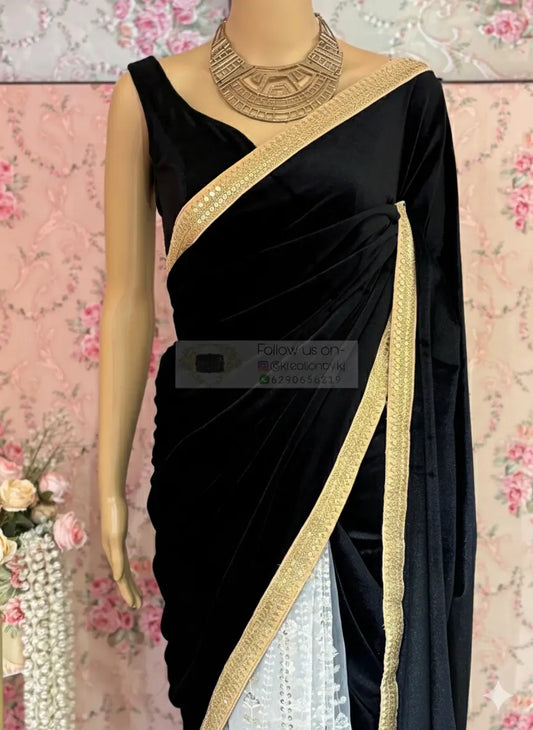 Midnight Muse Velvet Saree kreationbykj