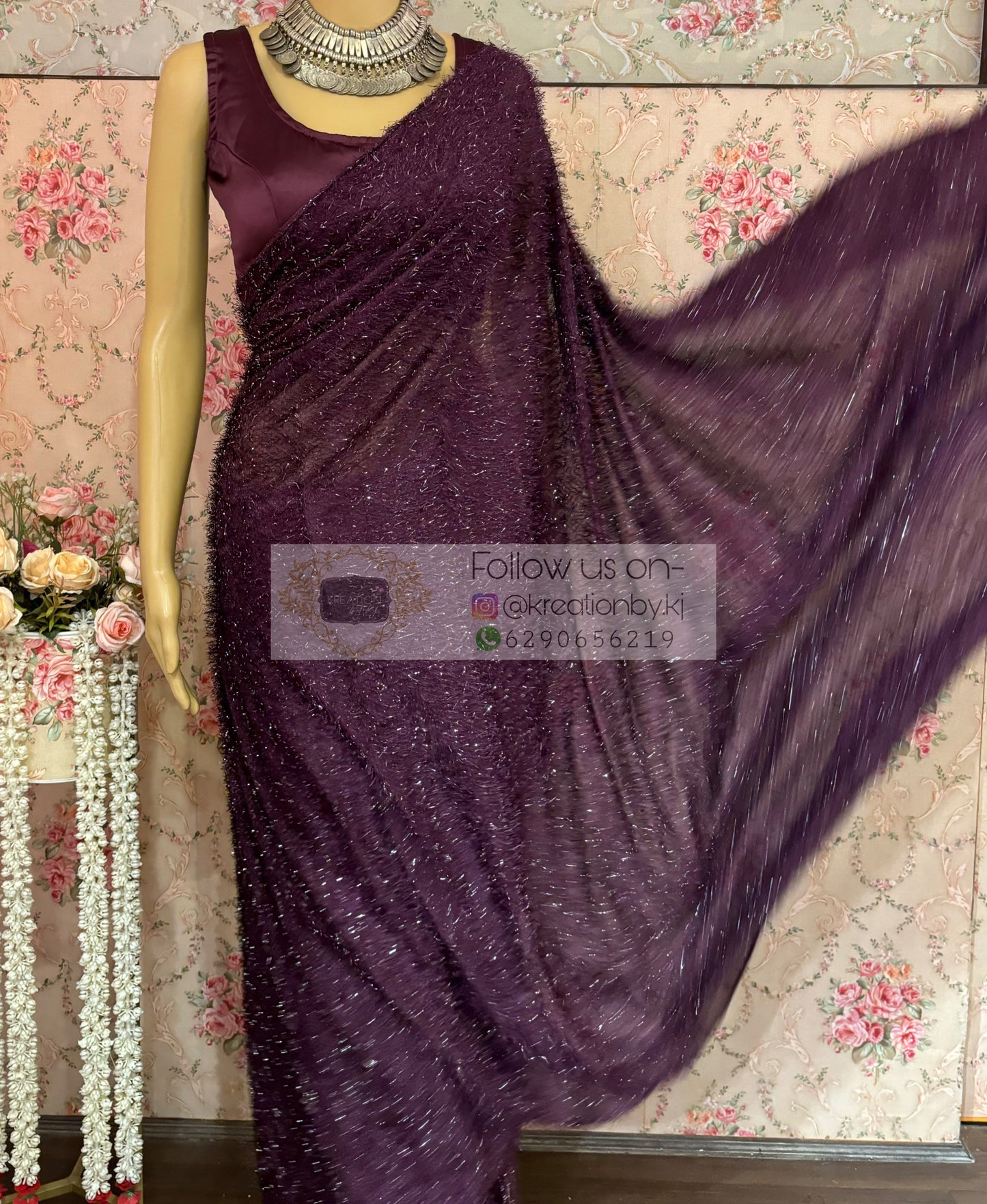 Mariana Wine Fur Saree kreationbykj