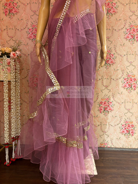 Heather Net Ruffles Saree kreationbykj