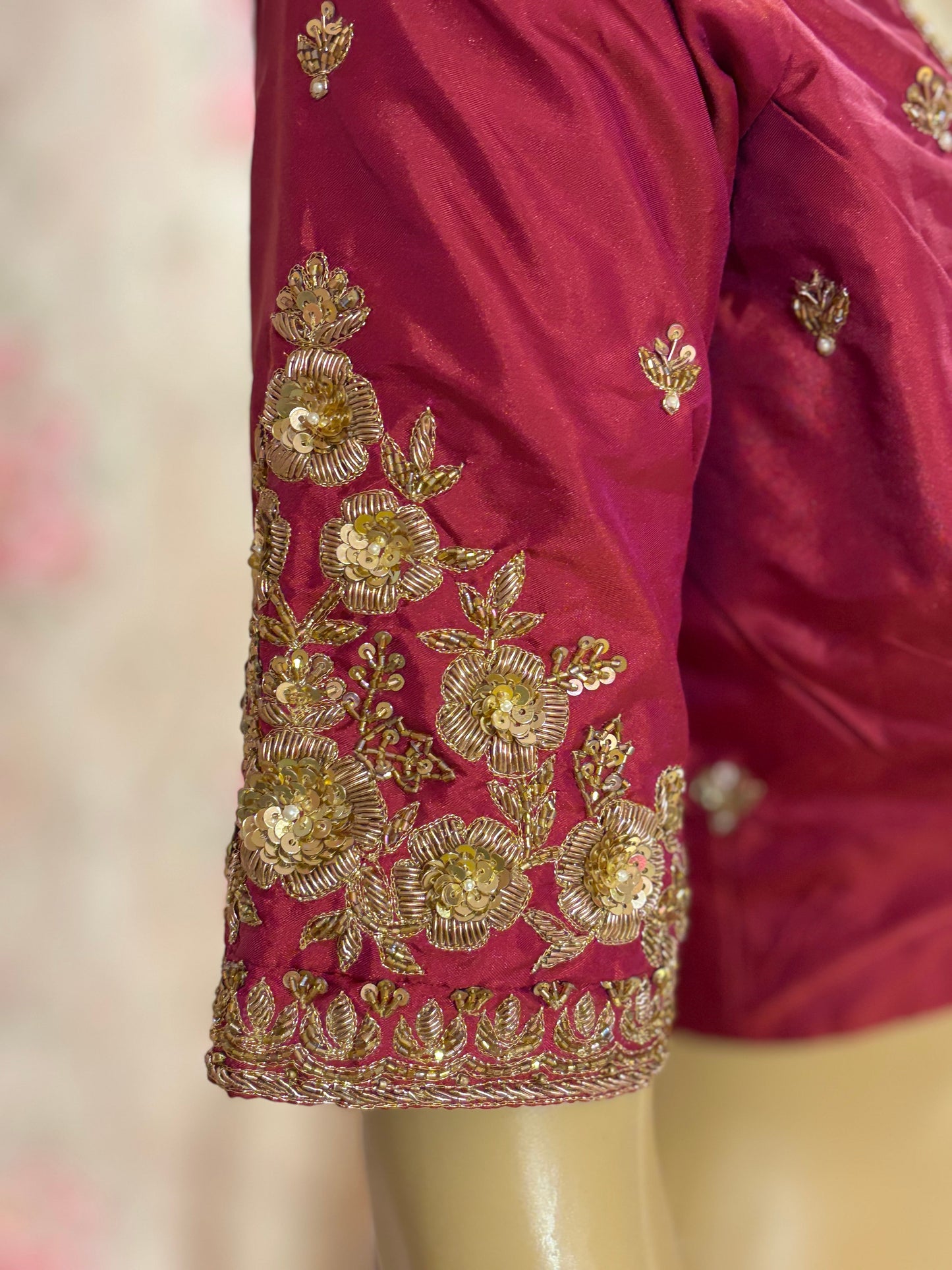 Magenta Bridal Silk Blouse With Zardosi Work kreationbykj