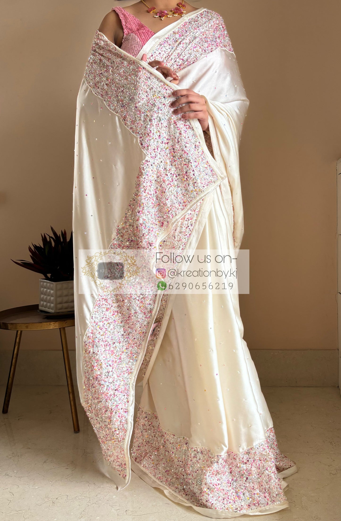 Cream Stardust Saree kreationbykj