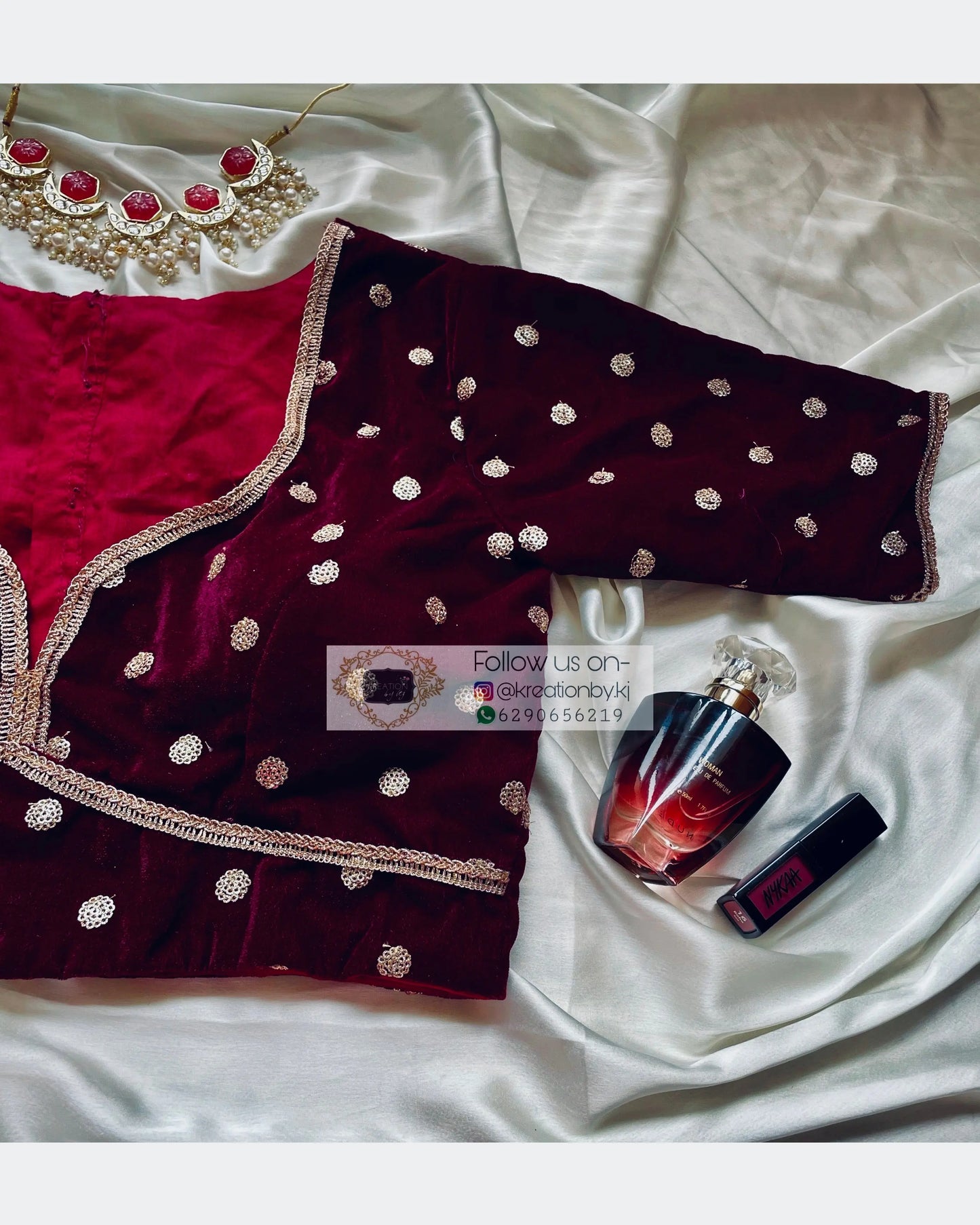 Plum Velvet Deep Neck Blouse kreationbykj