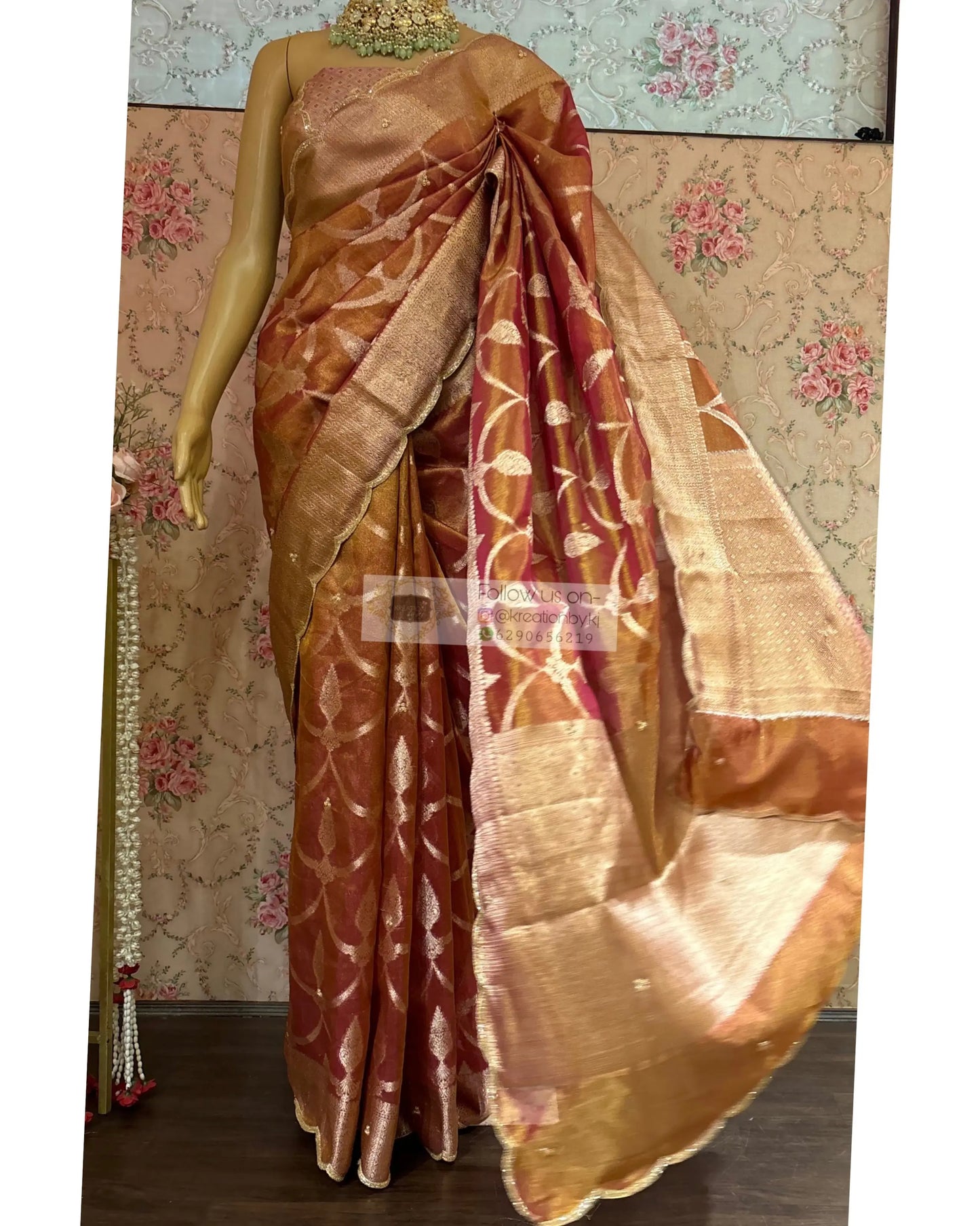 Pink Banarasi Tissue Piyali Saree For Wedding kreationbykj
