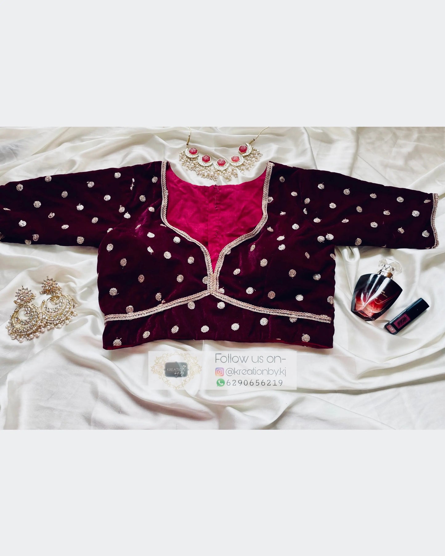 Plum Velvet Deep Neck Blouse kreationbykj