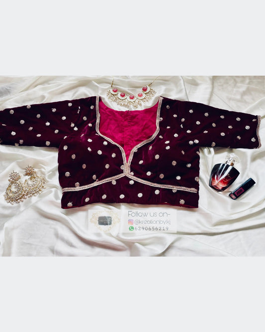 Plum Velvet Deep Neck Blouse kreationbykj