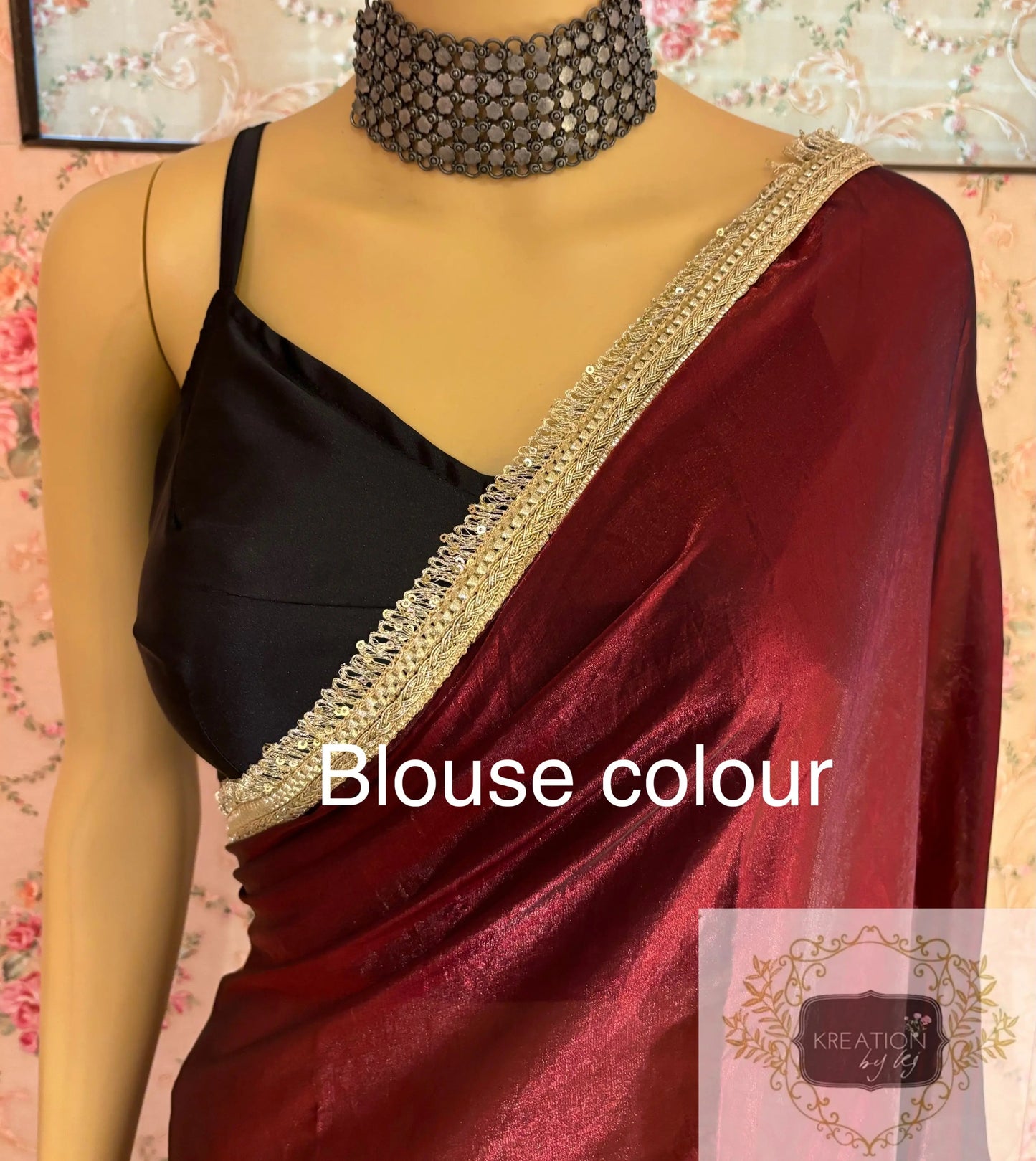 Cheery Wine Metallic Shimmer satin Banno Saree kreationbykj