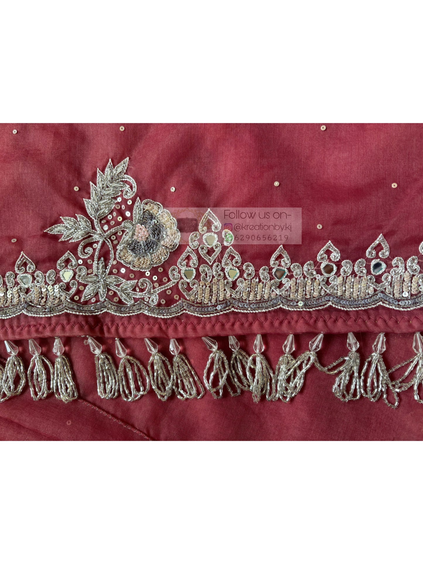 Salmon Pink Hand-Embroidered Saree with Heavy Work Blouse kreationbykj