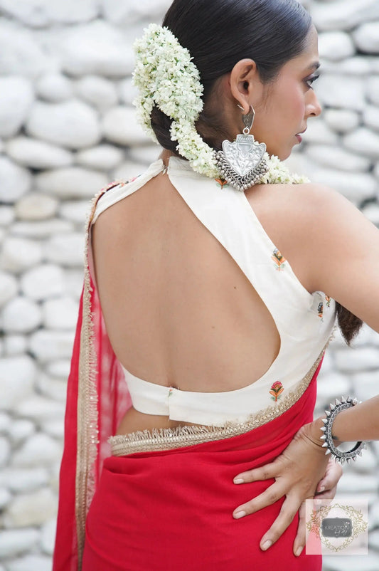 Off White Cotton Halter Blouse kreationbykj