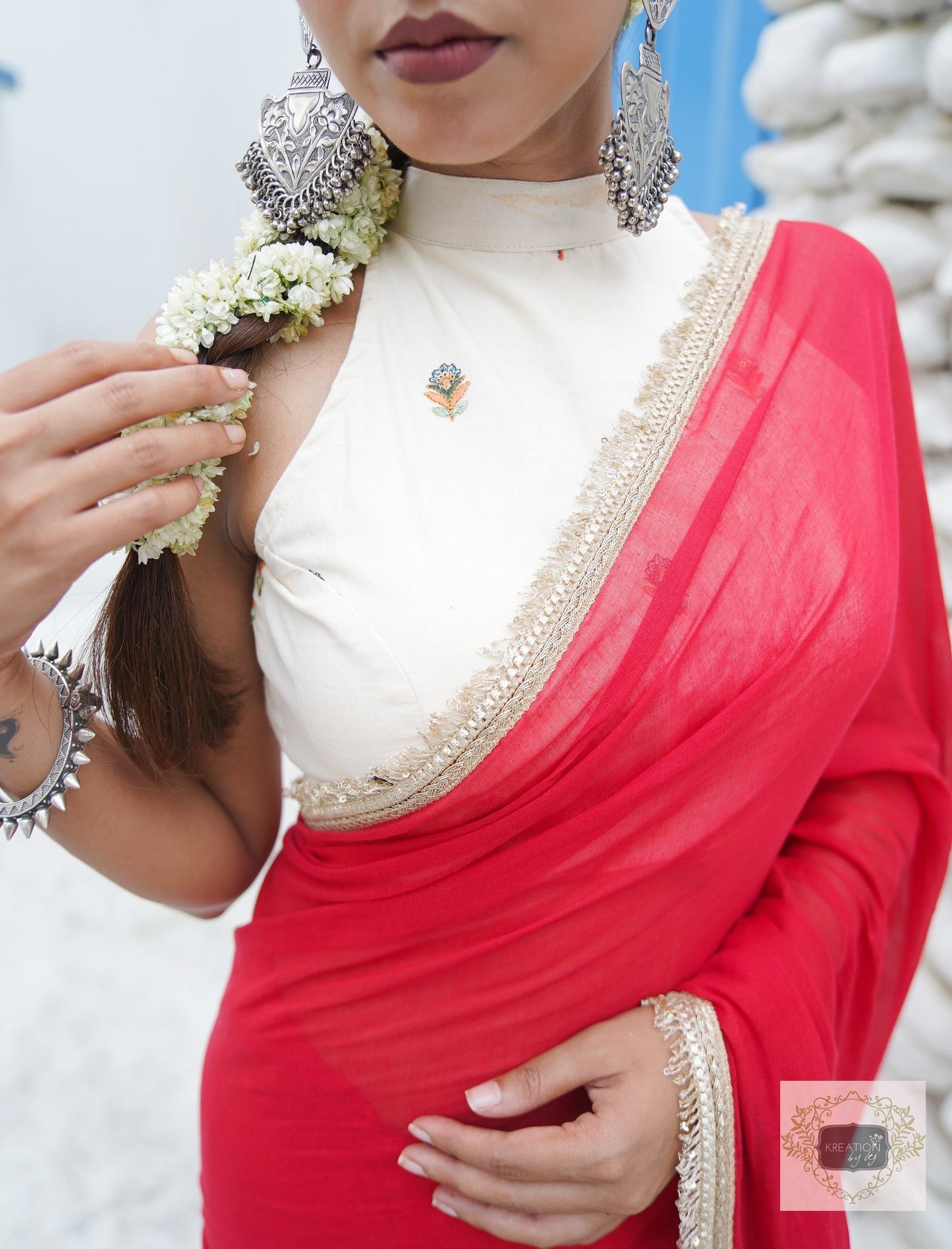 Off White Cotton Halter Blouse kreationbykj