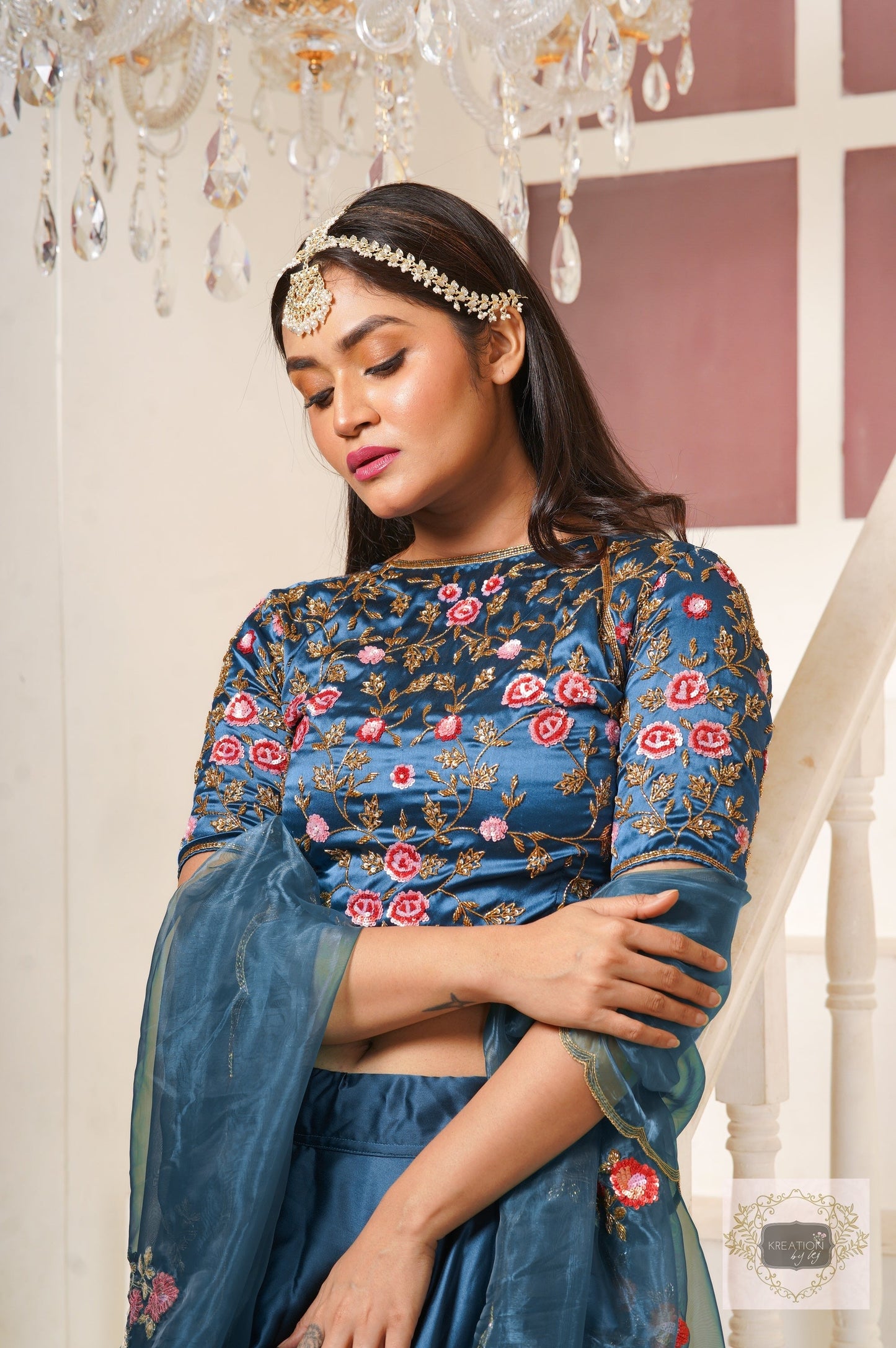 Cobalt Blue Rose Cocktail Blouse Piece kreationbykj