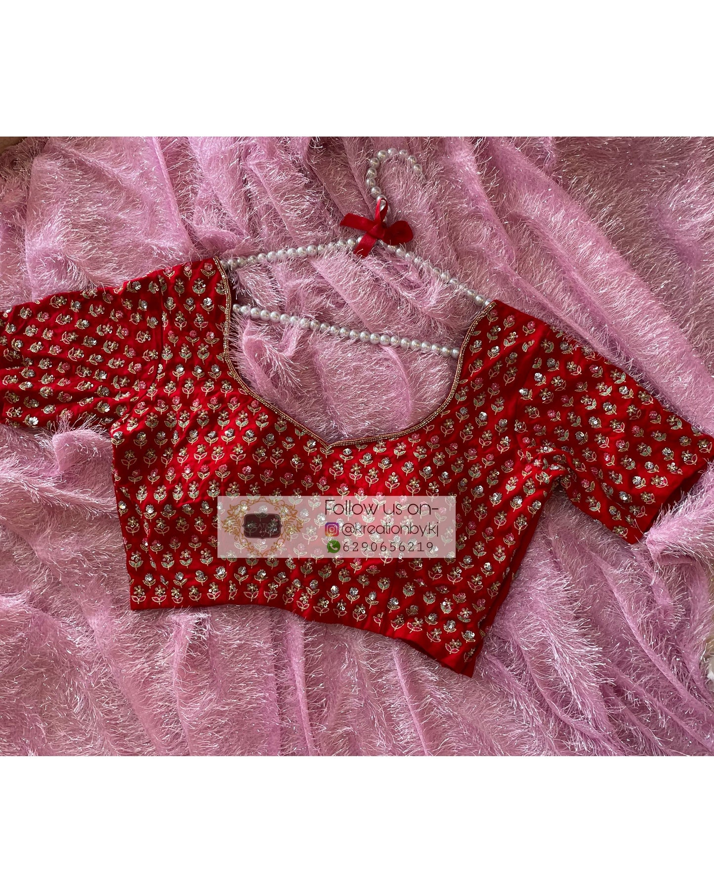 Beige Banarasi Georgette Saree with Red Border for Puja kreationbykj