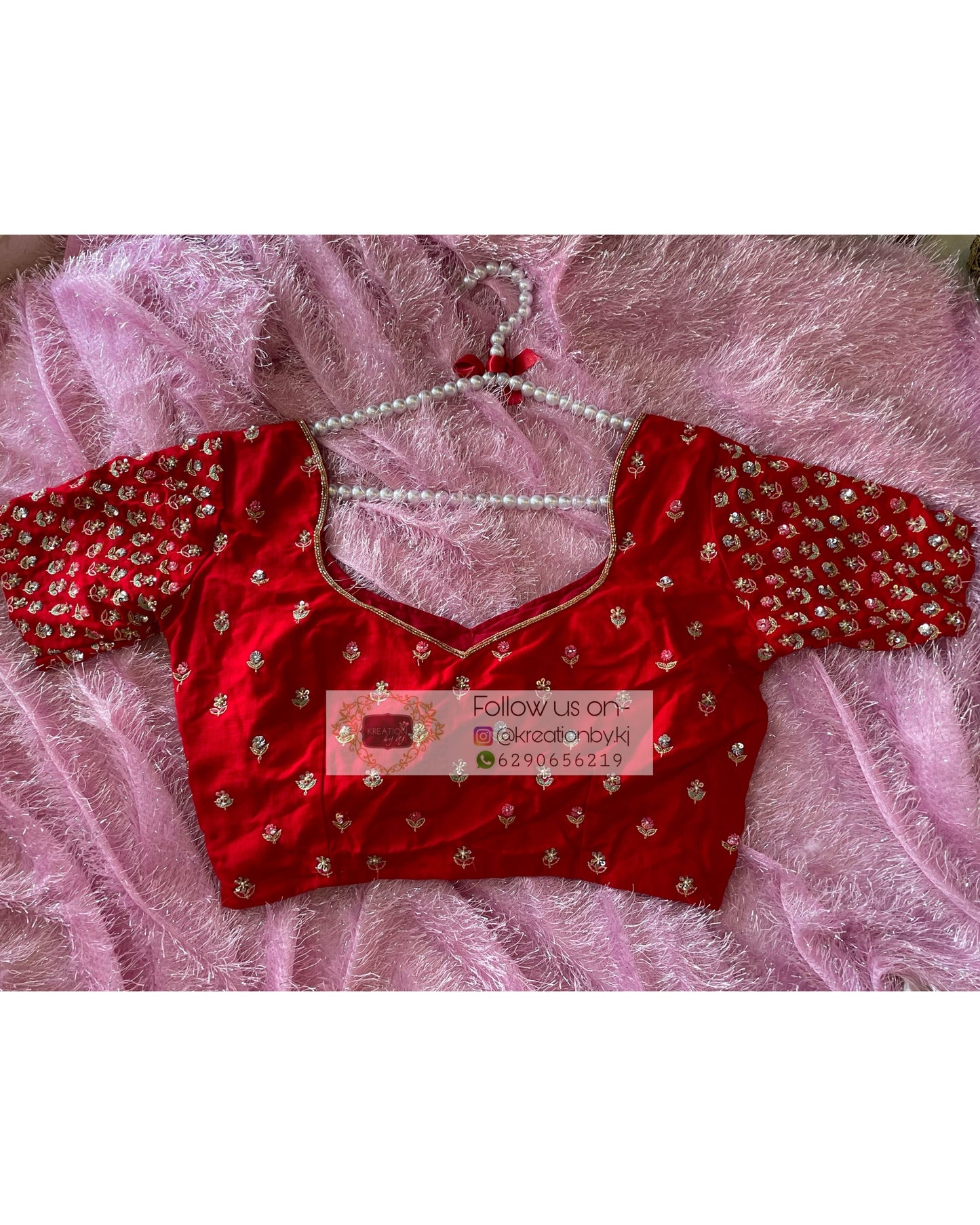 Beige Banarasi Georgette Saree with Red Border for Puja kreationbykj