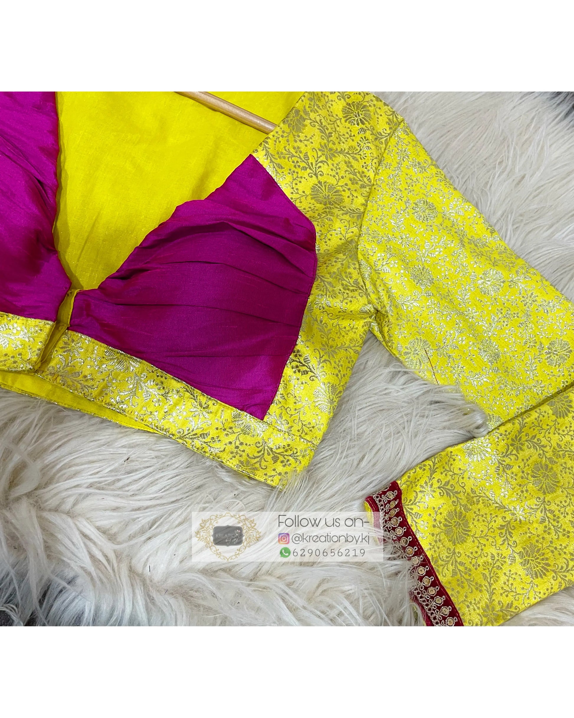 Lemon Brocade Full Sleeve Blouse kreationbykj