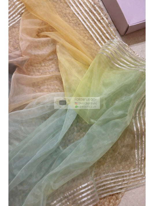 Lemon Silver lining Organza Saree