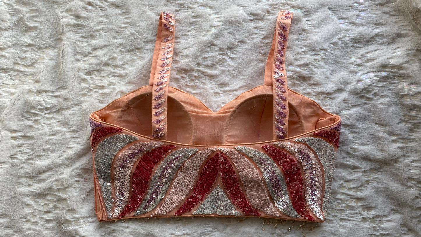Peach Dazzle Diva Hand embroidered Cocktail Blouse kreationbykj