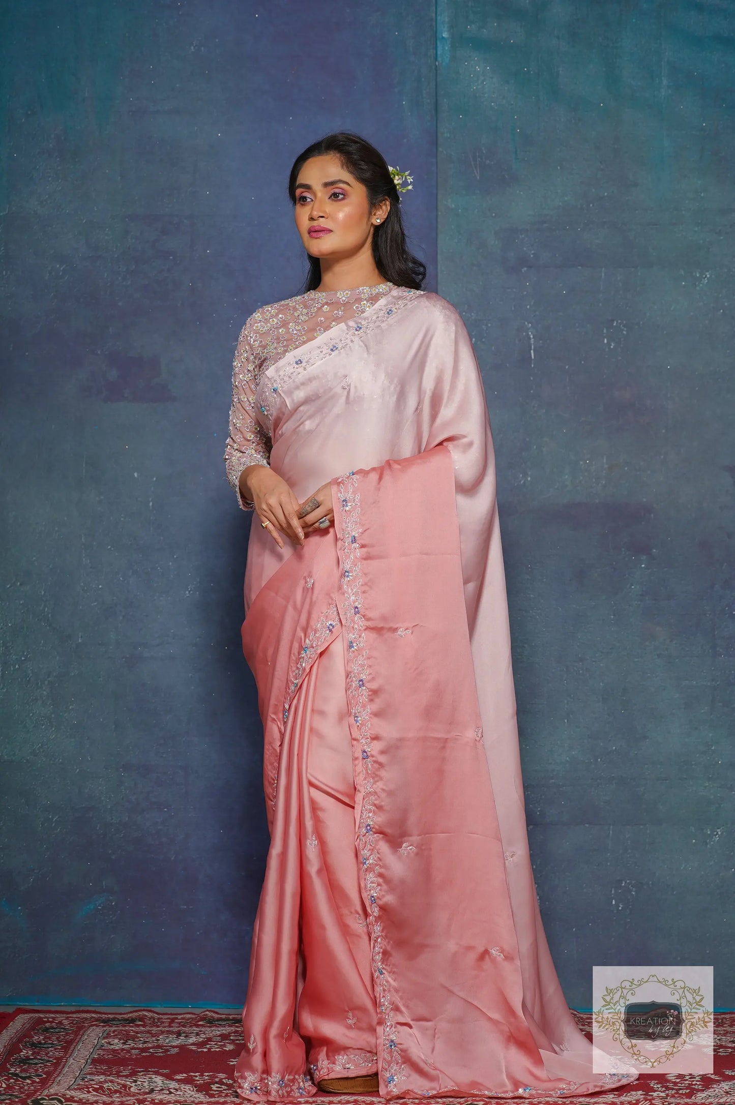 Strawberry Ombre Chandani Saree with Starry Blouse kreationbykj