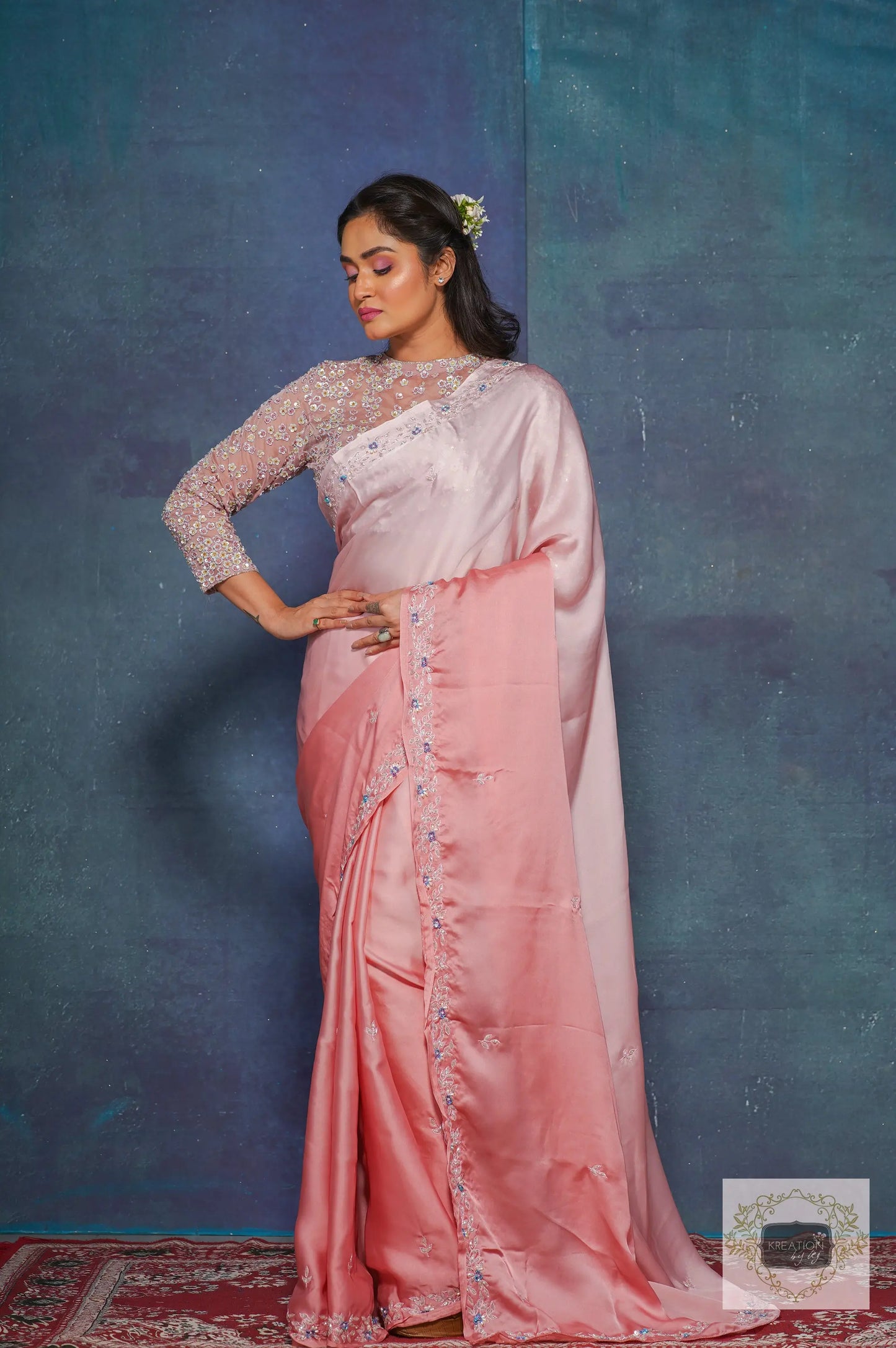 Strawberry Ombre Chandani Saree with Starry Blouse kreationbykj