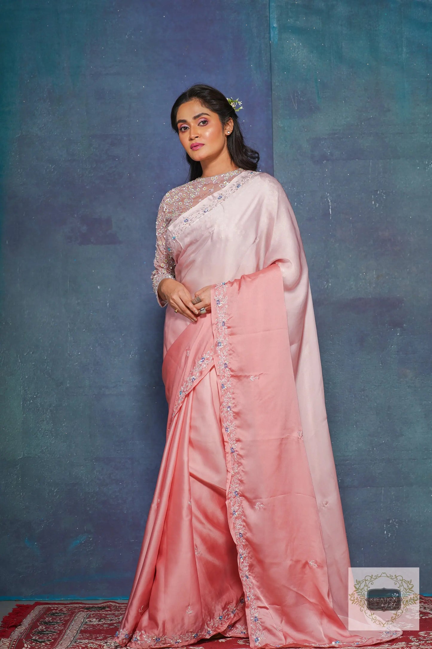 Strawberry Ombre Chandani Saree with Starry Blouse kreationbykj