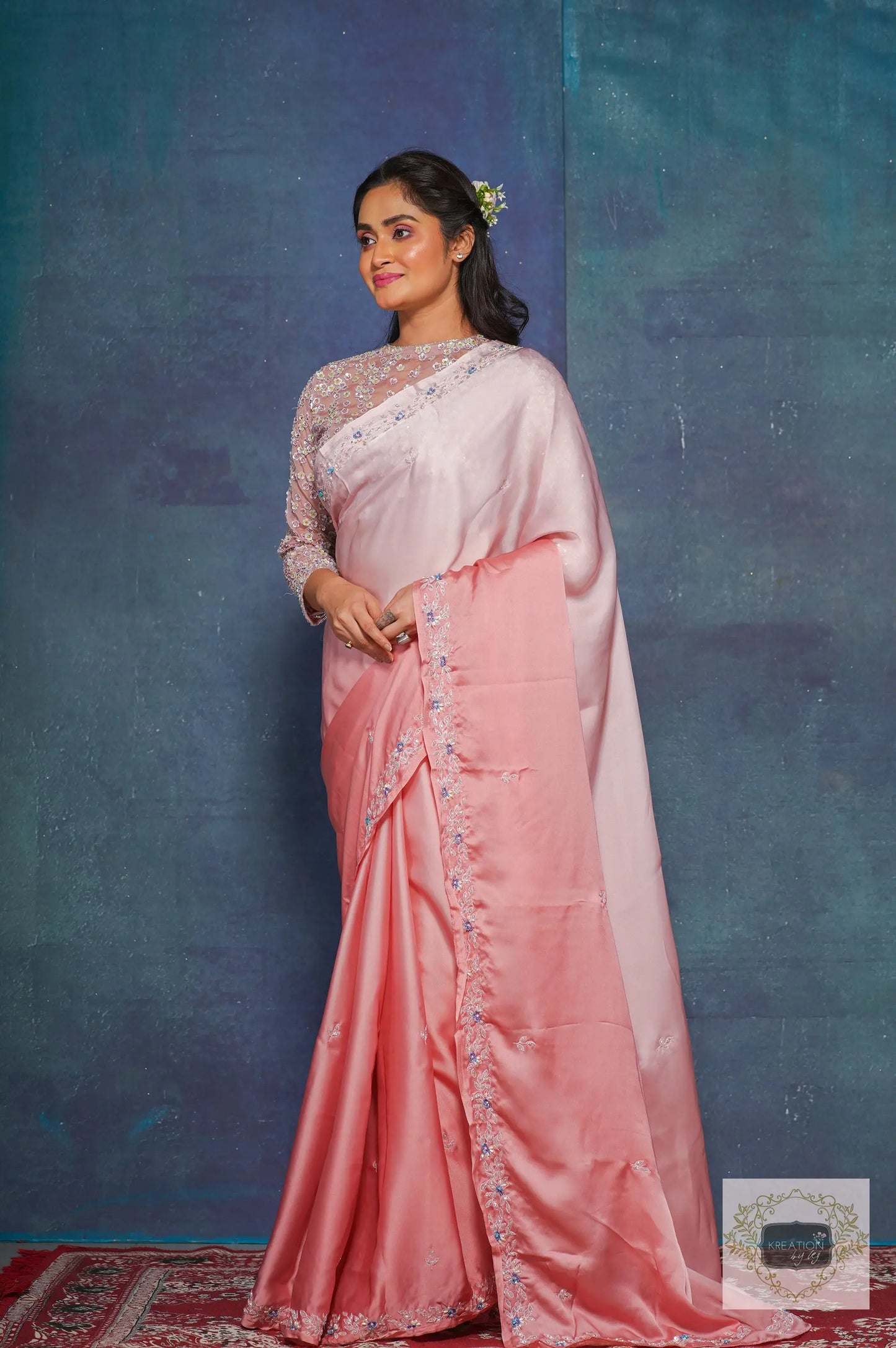 Strawberry Ombre Chandani Saree with Starry Blouse kreationbykj