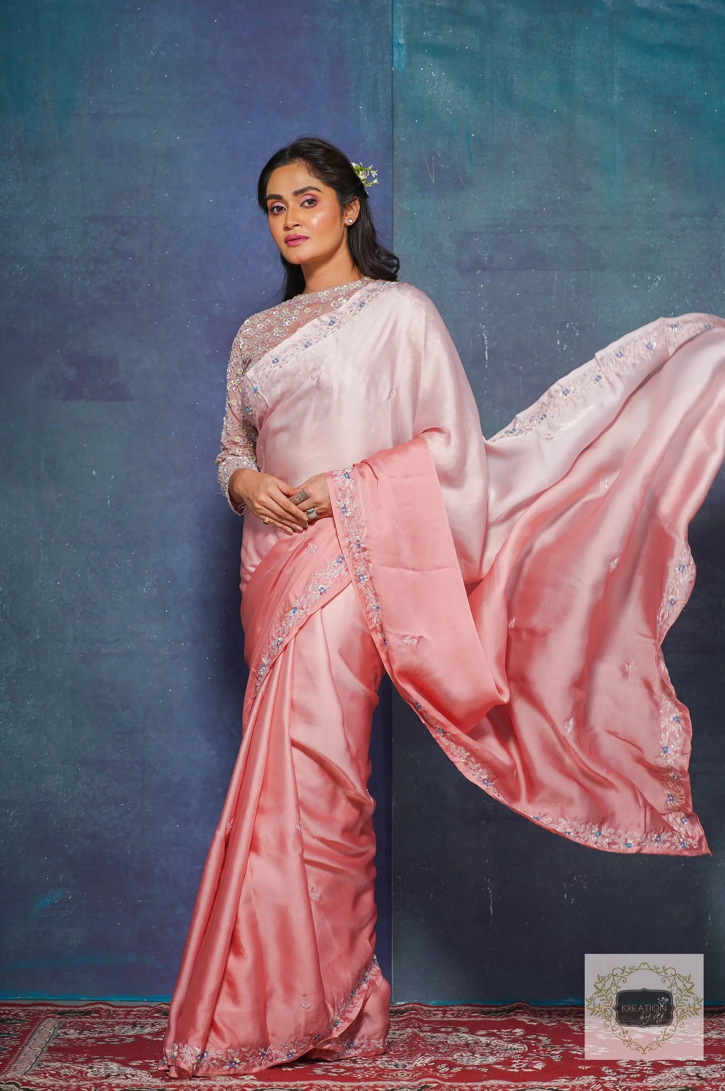 Strawberry Ombre Chandani Saree with Starry Blouse kreationbykj
