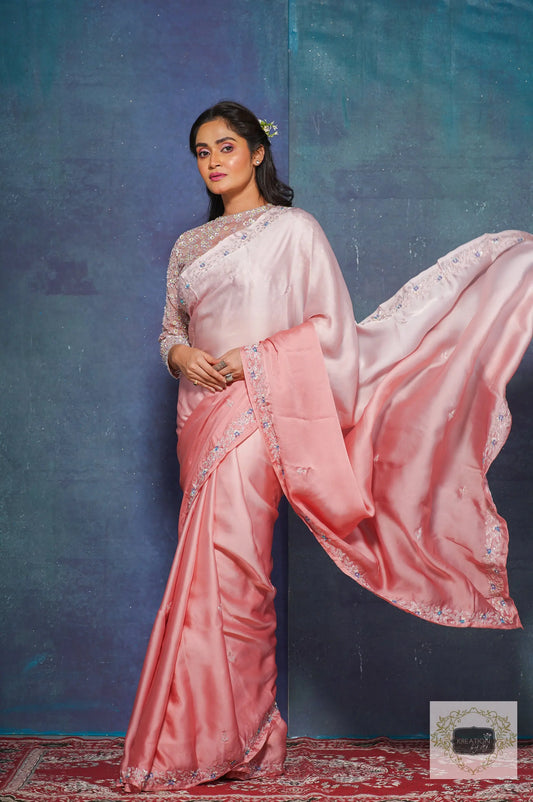 Strawberry Ombre Chandani Saree with Starry Blouse kreationbykj