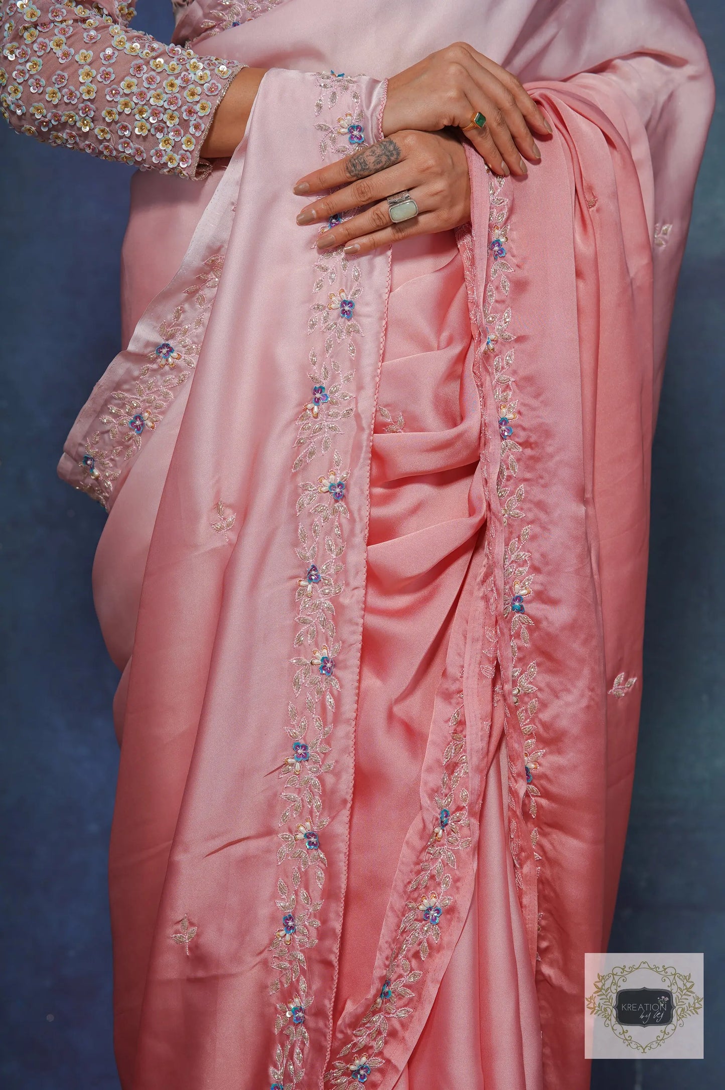 Strawberry Ombre Chandani Saree with Starry Blouse kreationbykj