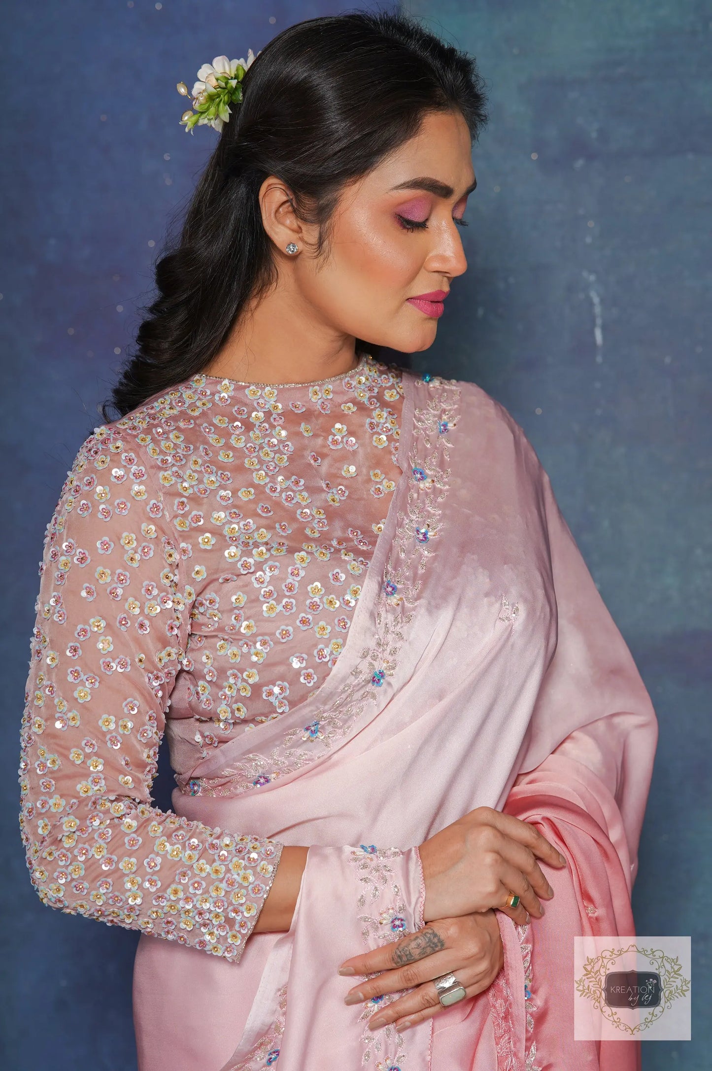 Strawberry Ombre Chandani Saree with Starry Blouse kreationbykj