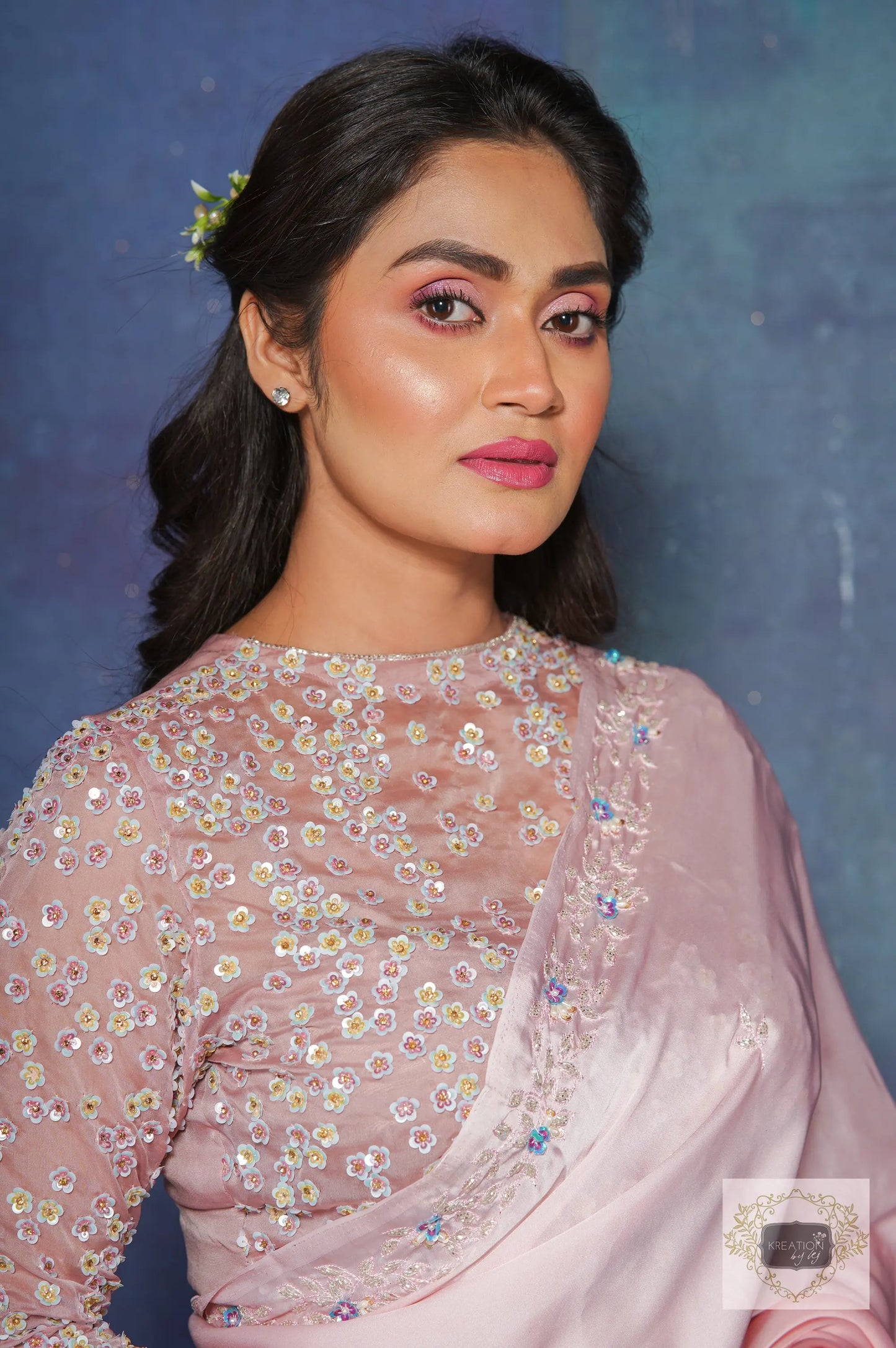 Strawberry Ombre Chandani Saree with Starry Blouse kreationbykj