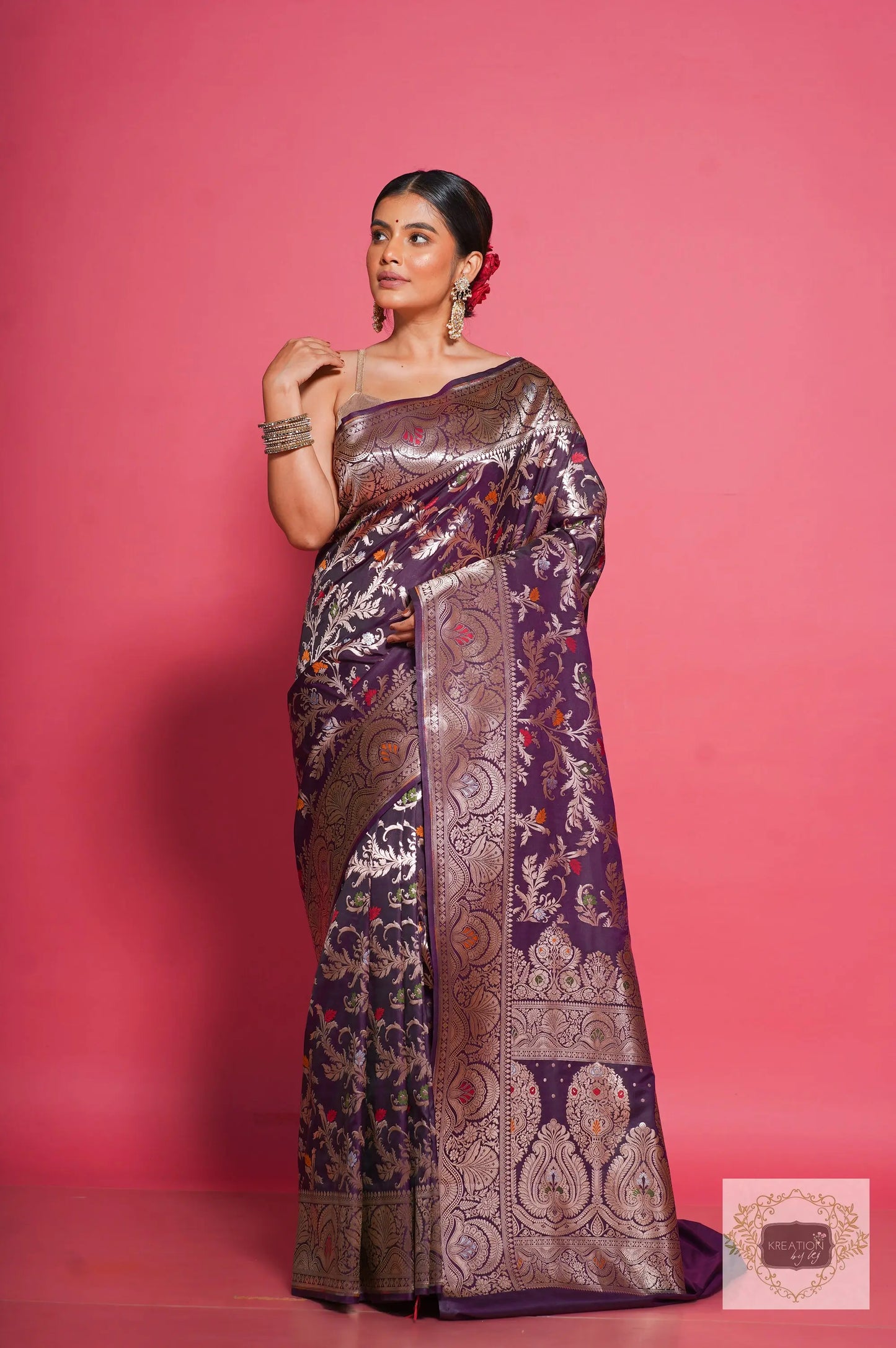 Aubergine Banarasi Kataan Silk Saree kreationbykj