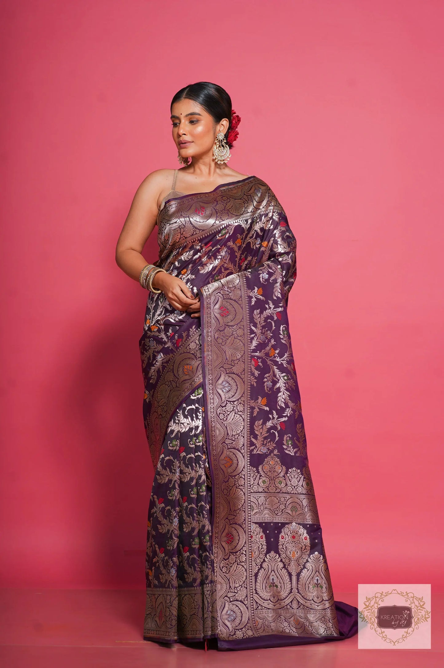 Aubergine Banarasi Kataan Silk Saree kreationbykj
