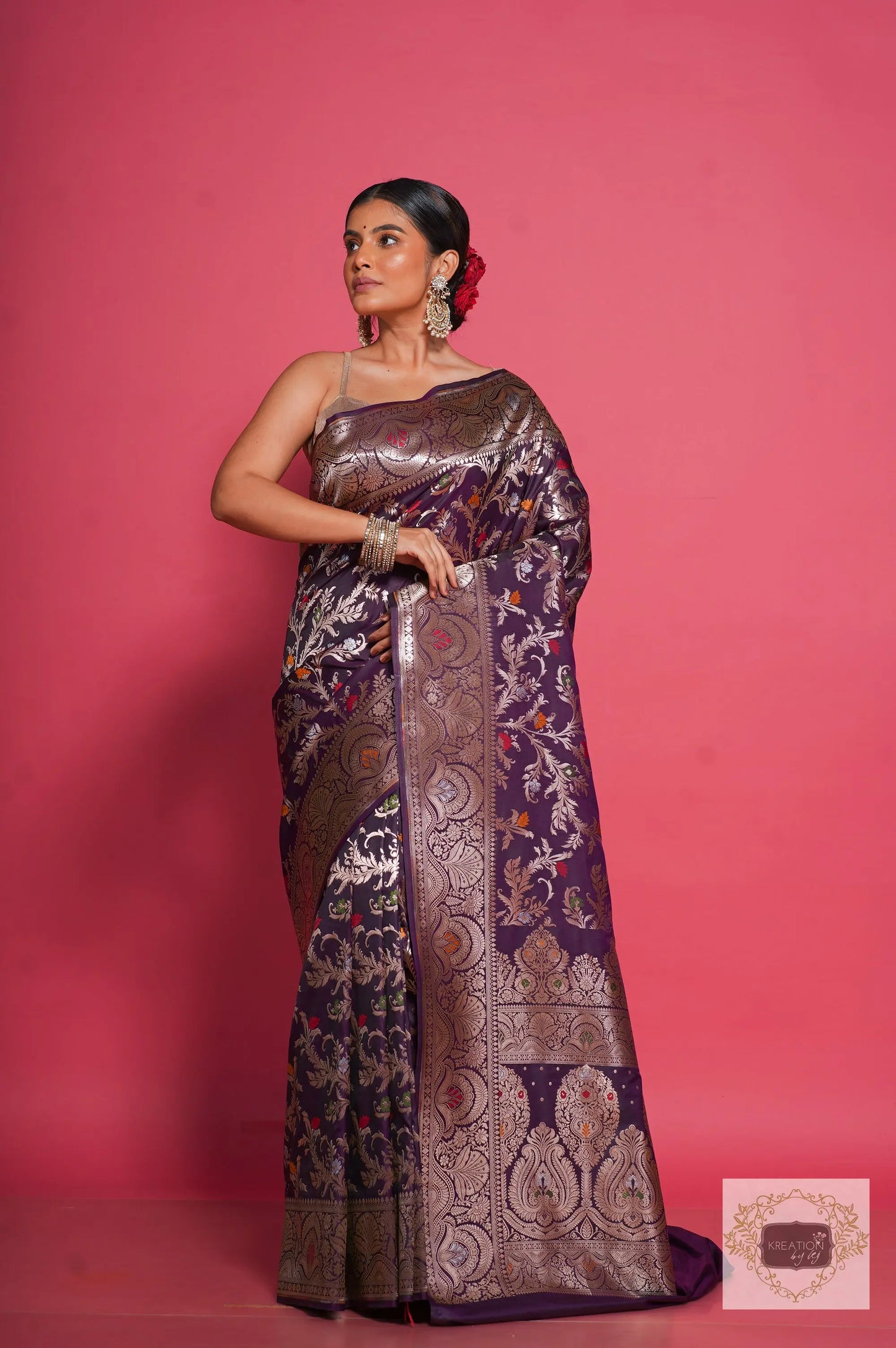 Aubergine Banarasi Kataan Silk Saree kreationbykj