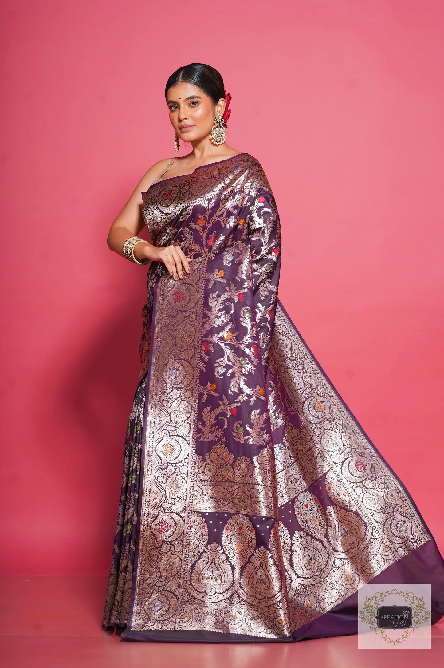 Aubergine Banarasi Kataan Silk Saree kreationbykj
