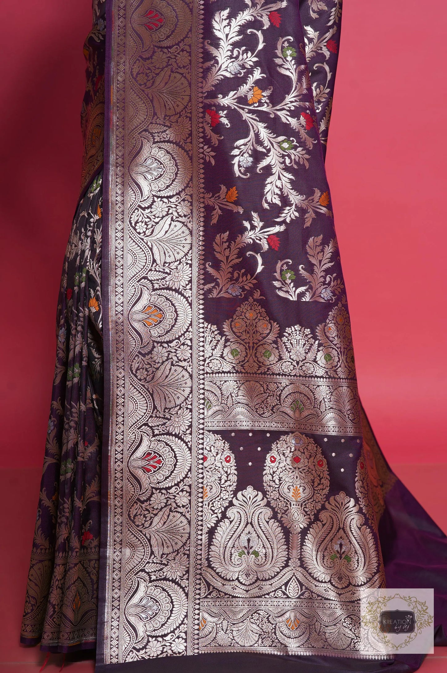 Aubergine Banarasi Kataan Silk Saree kreationbykj
