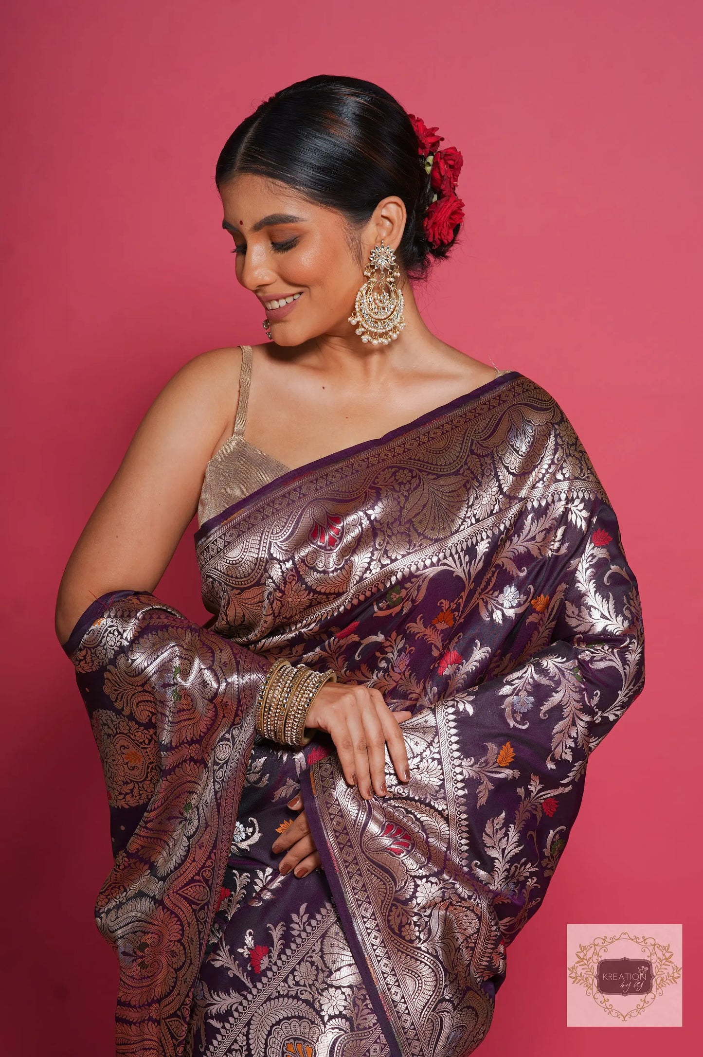 Aubergine Banarasi Kataan Silk Saree kreationbykj
