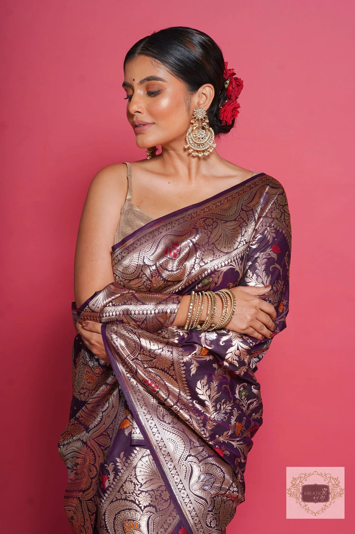 Aubergine Banarasi Kataan Silk Saree kreationbykj