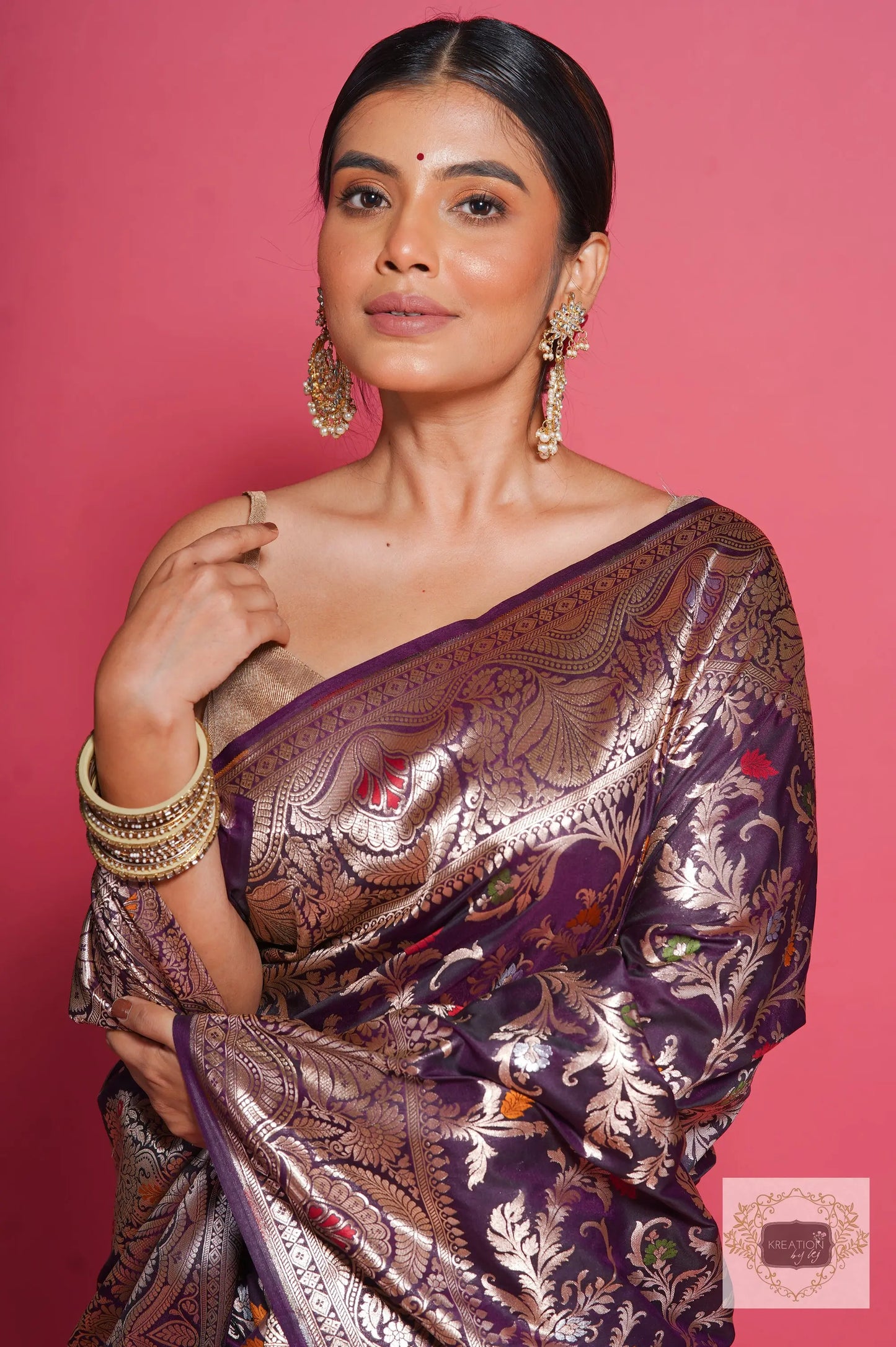 Aubergine Banarasi Kataan Silk Saree kreationbykj